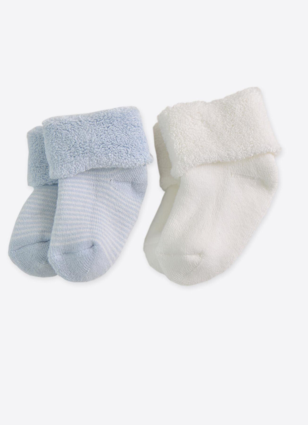 Organik Basic 2'li Havlu Ekru Düz Mavi İnce Çizgili