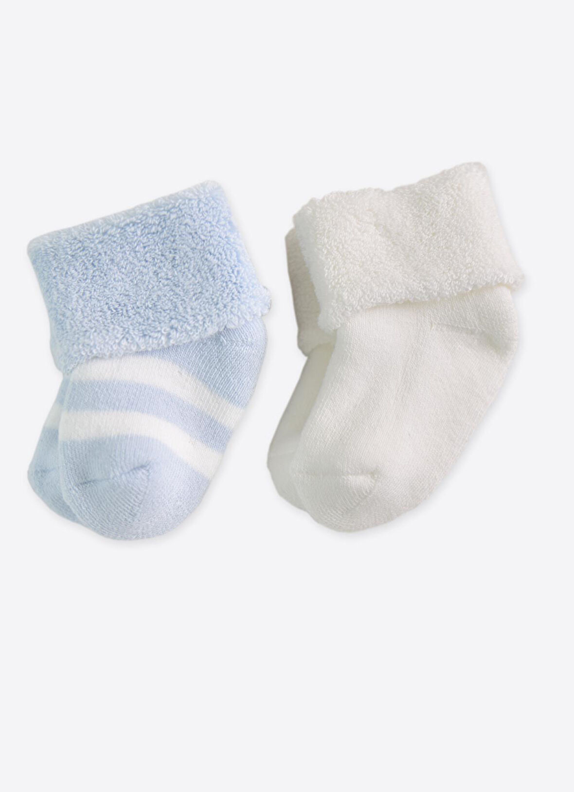 Organik Basic 2'li Havlu Çorap Çizgili Ekru Düz Mavi Kalın Çizgili