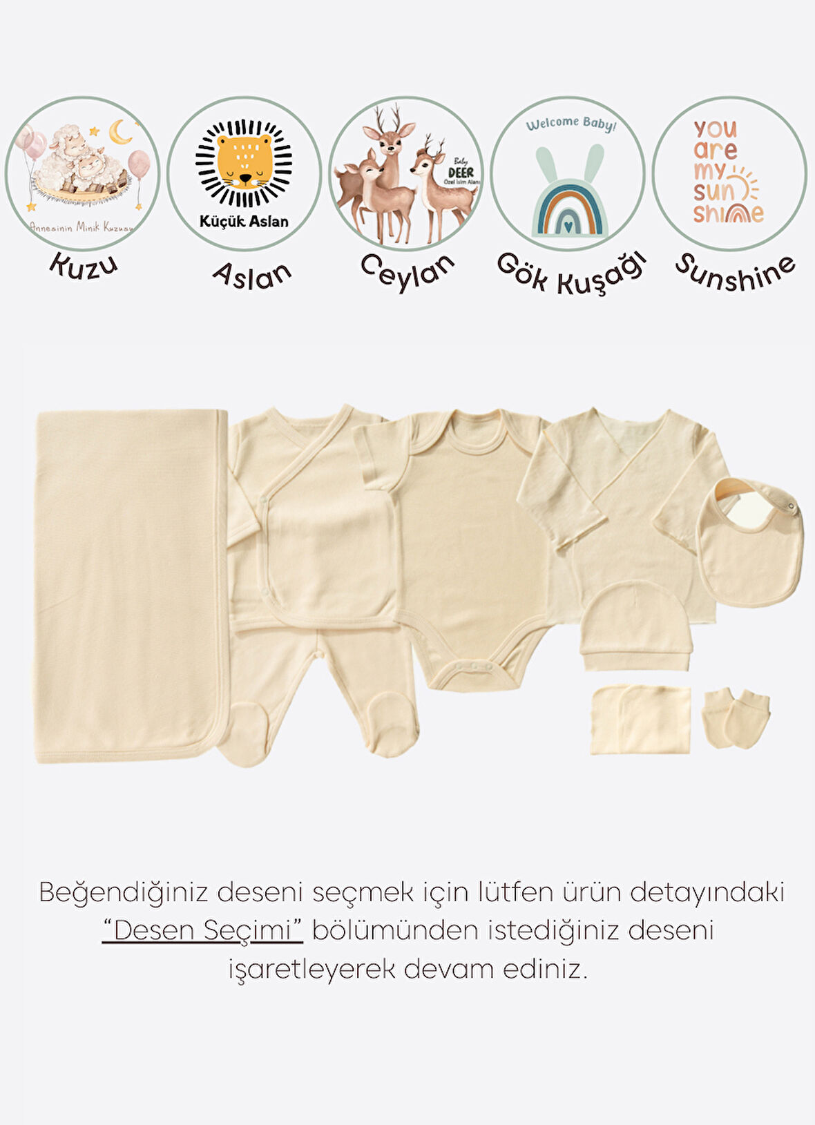 Organik İsme Özel 10'lu Hastane Çıkış Seti Natural