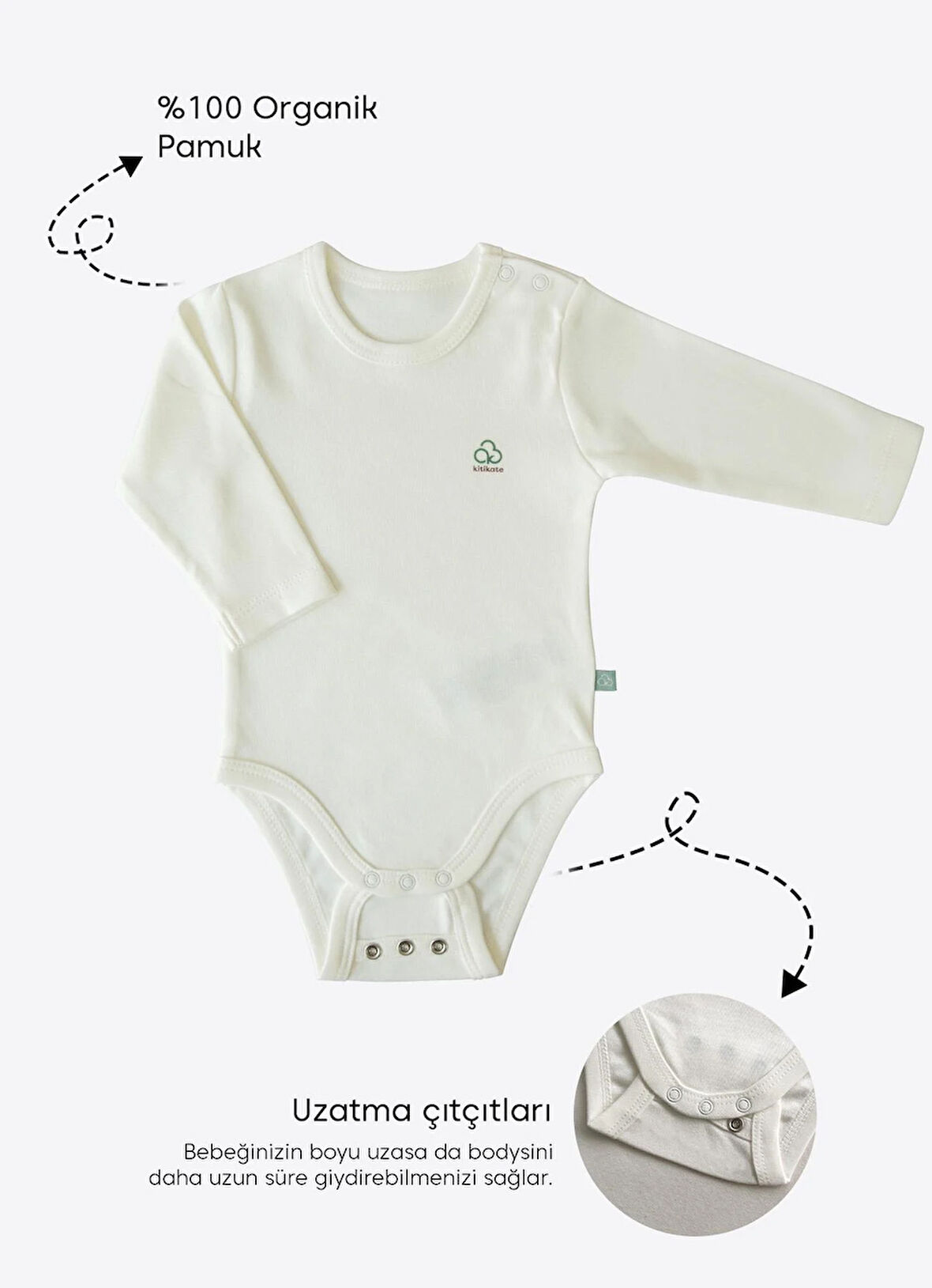 Organik New Basic Uzayan Uzun Kol Body Ekru