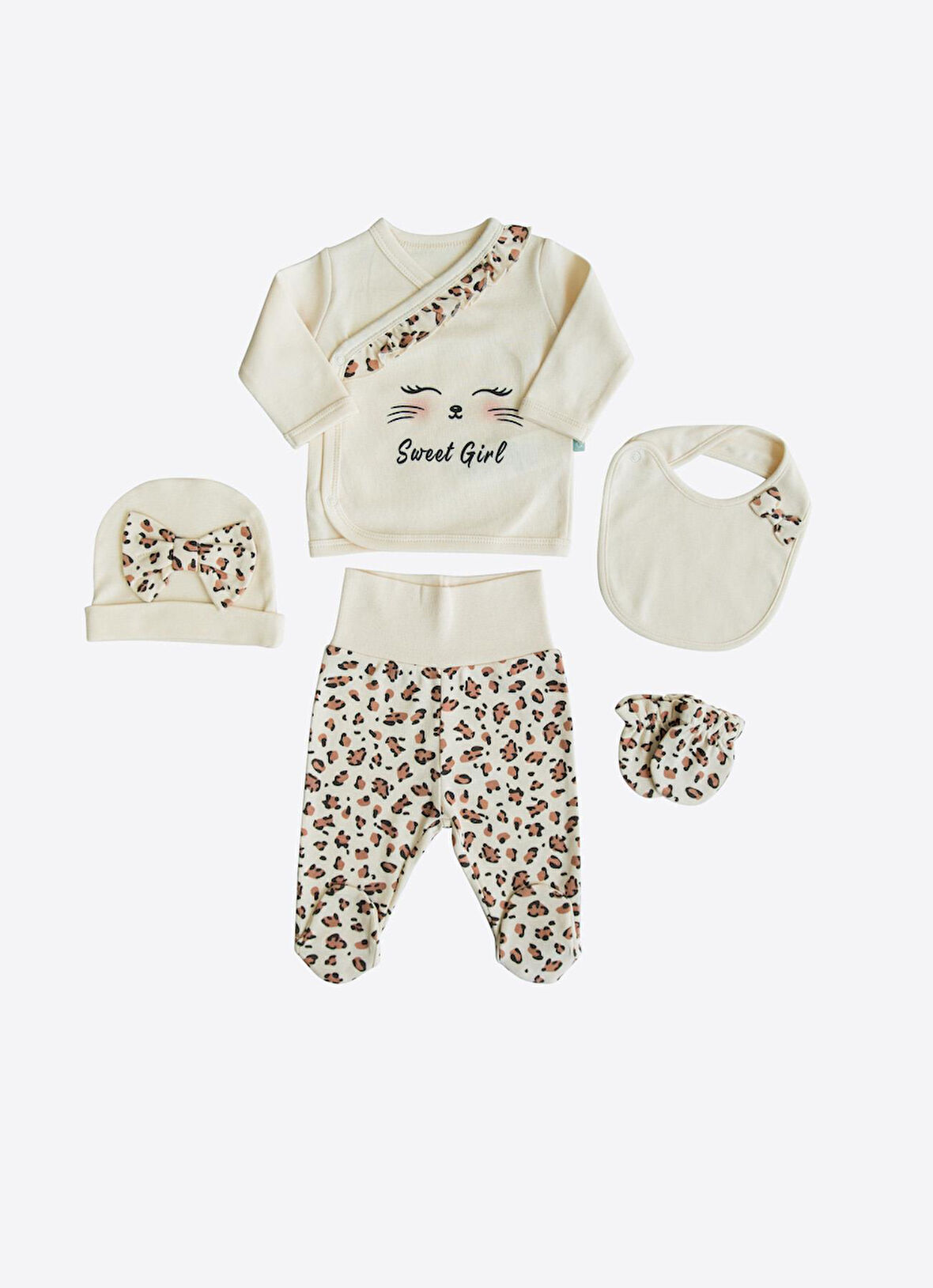 Organik Sweat Girl 5'li Hastane Çıkış Seti Natural