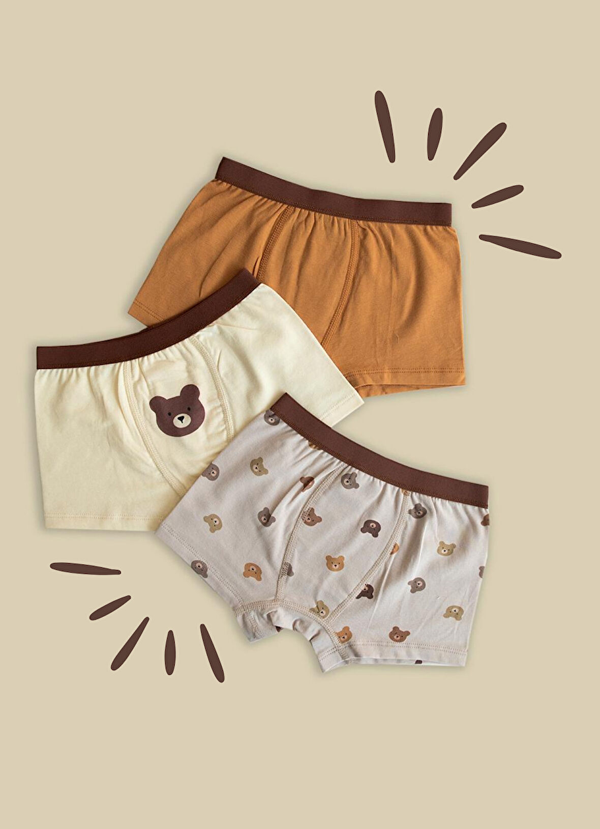 Organik Bear 3'lü Boxer Kahverengi