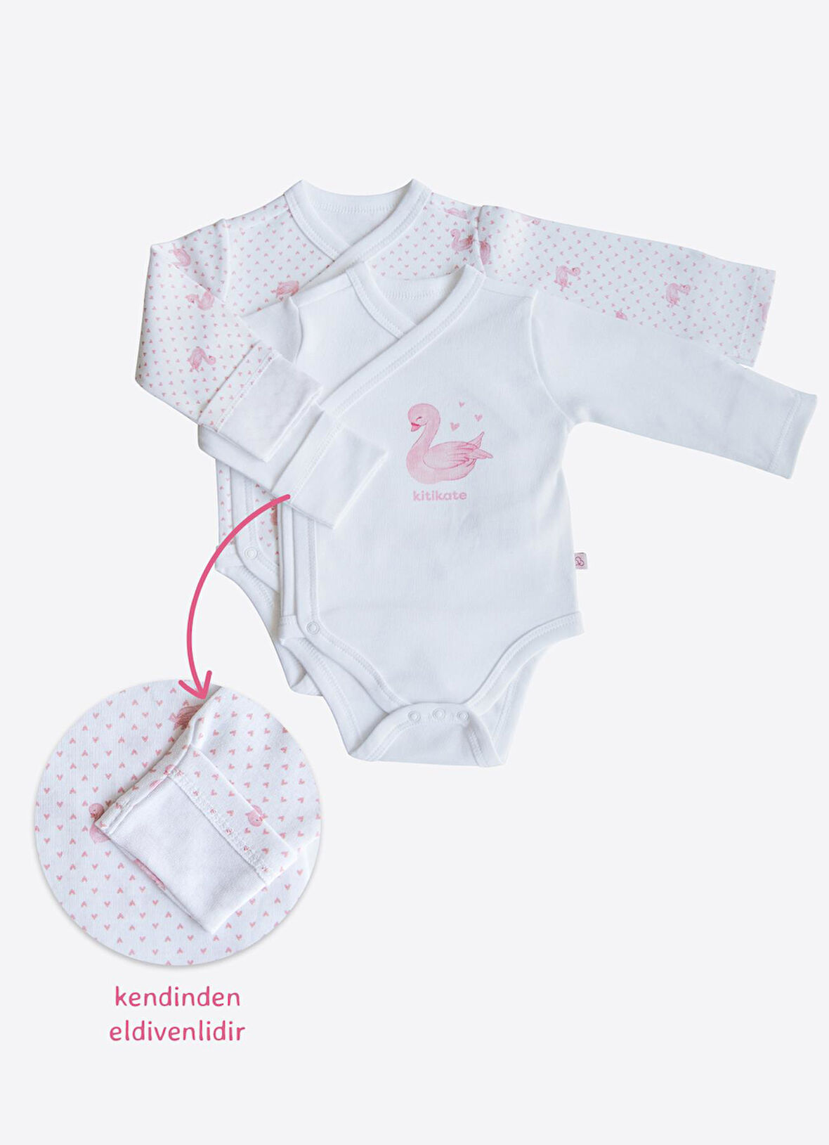 Organik Swan 2'li Body Pembe