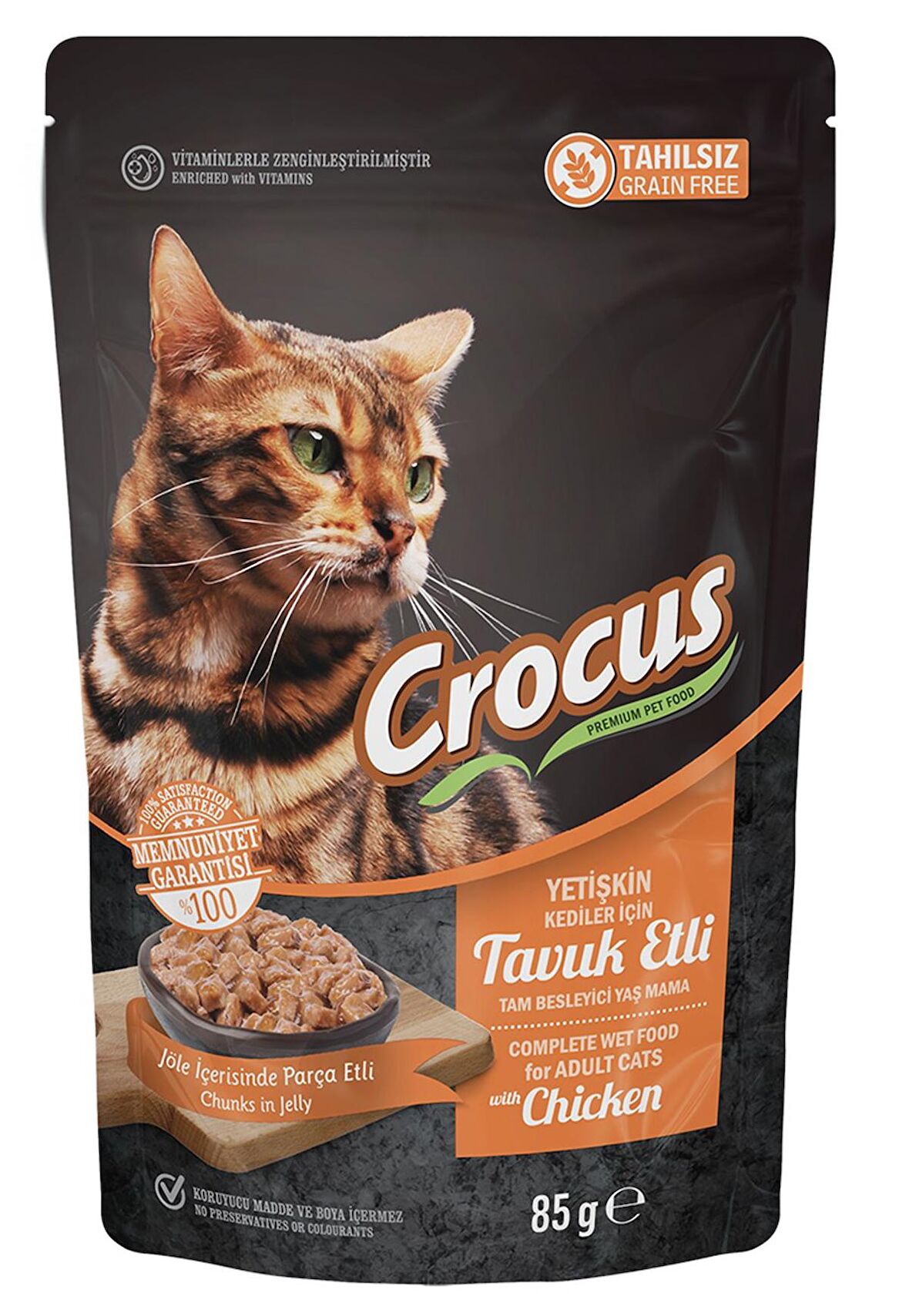 Crocus Tahılsız Kedi Tavuklu Pouch Jöleli Yaş Mama 85 G