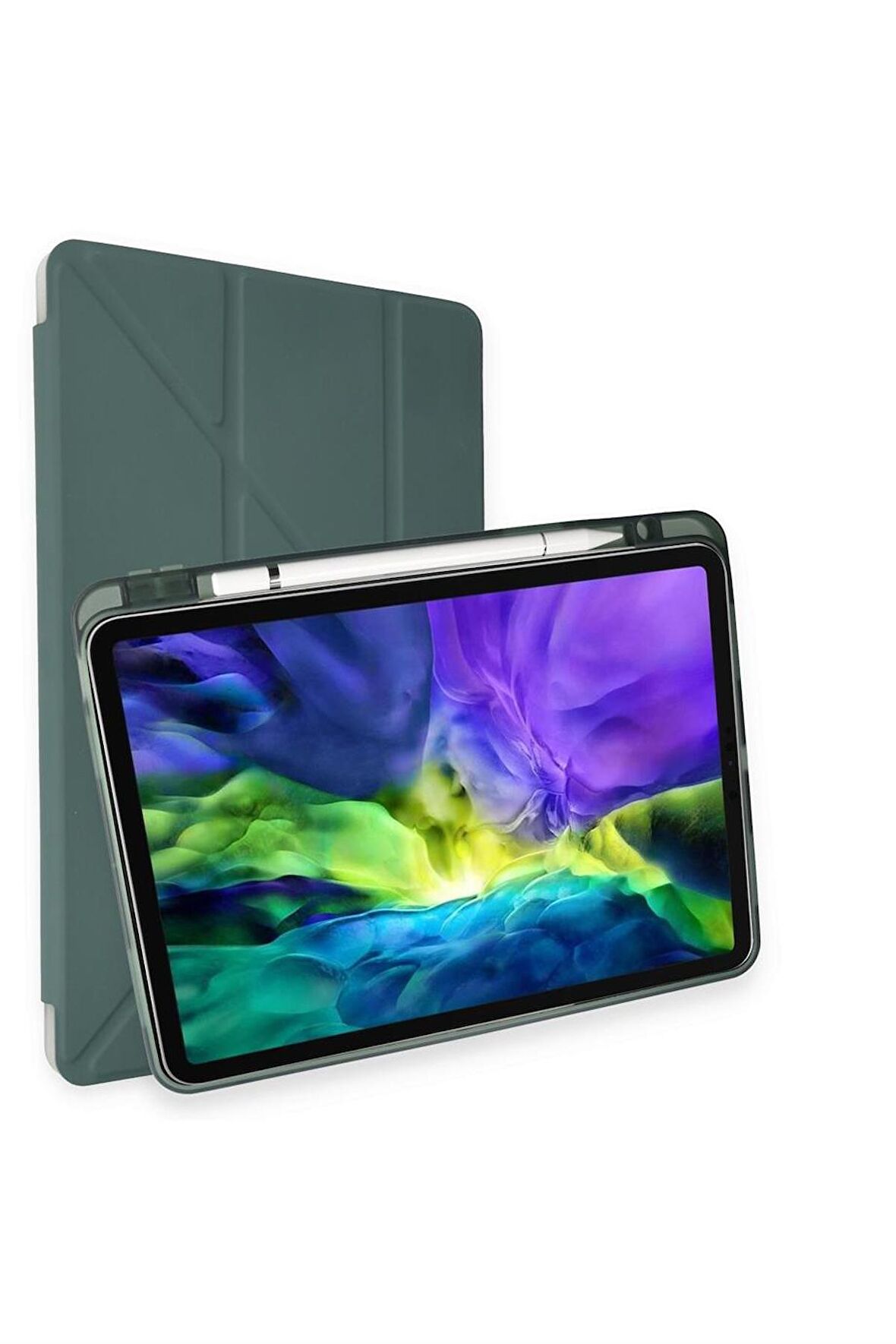 Peeq iPad Pro 12.9 2020 Kılıf Kalemlikli Tri Folding Smart Katlanabilir Standlı 360 Tam Koruma Kılıf