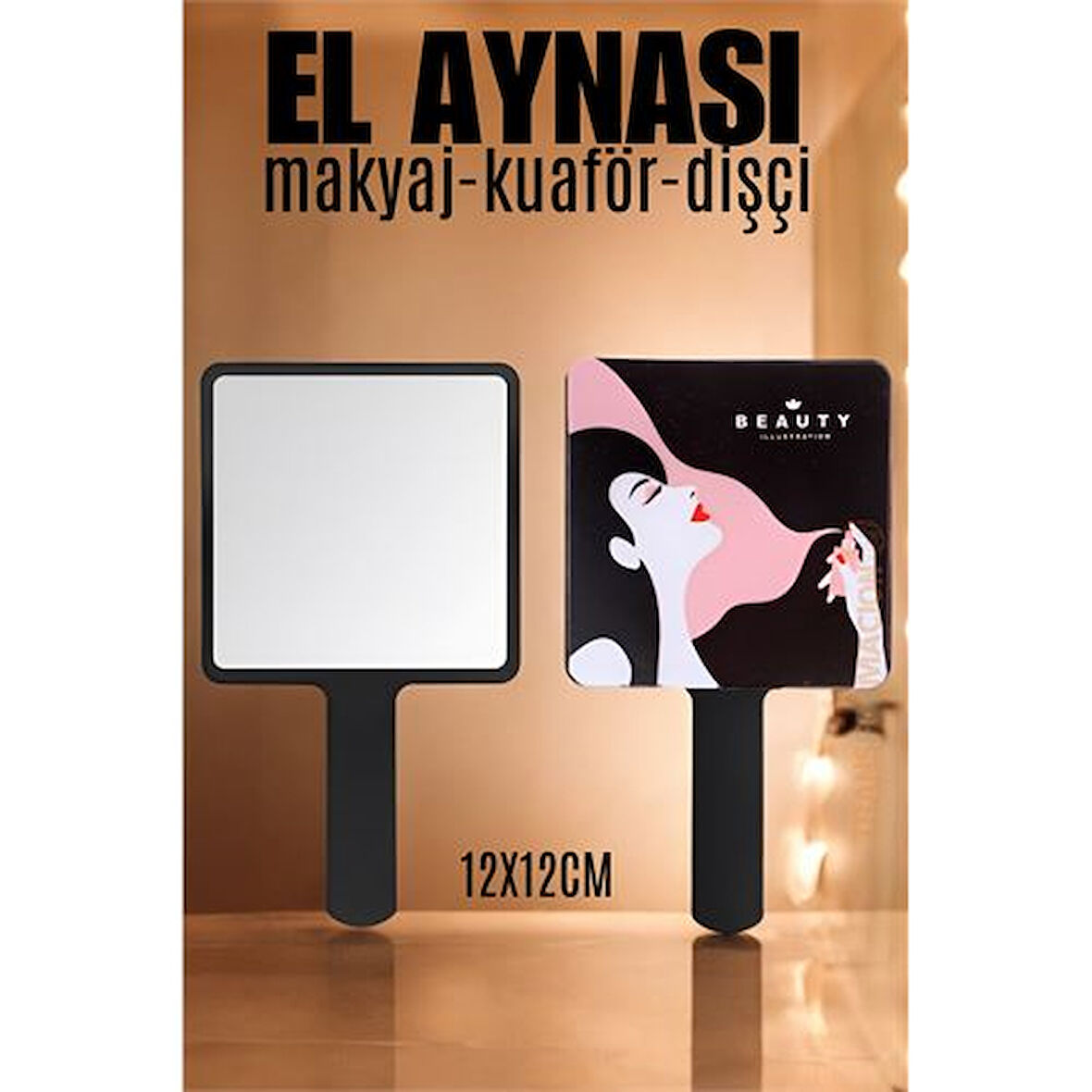 Modacar El Aynası Makyaj Aynası Kuaför Dişçi Güzellik Merkezi Aynası SİYAH