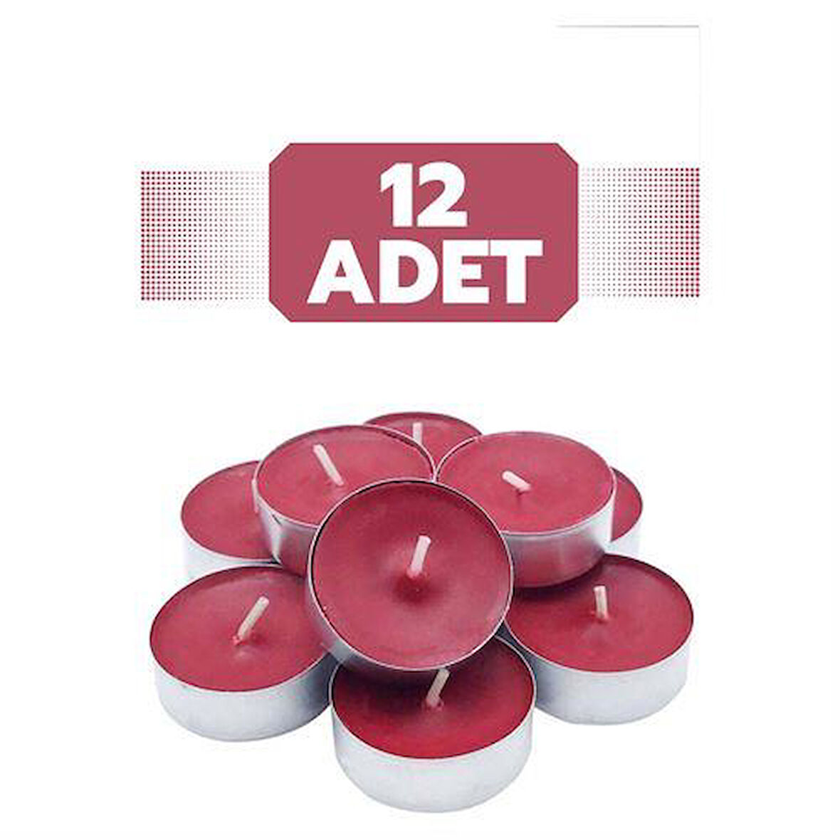 ModaCar TeaLights Yuvarlak Mum 12 ADET KIRMIZI 