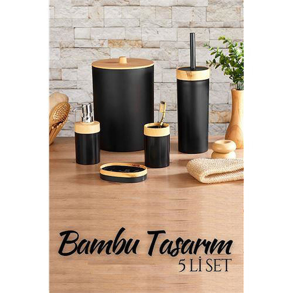 ModaCar 5 li Banyo Seti Bambu Design SİYAH