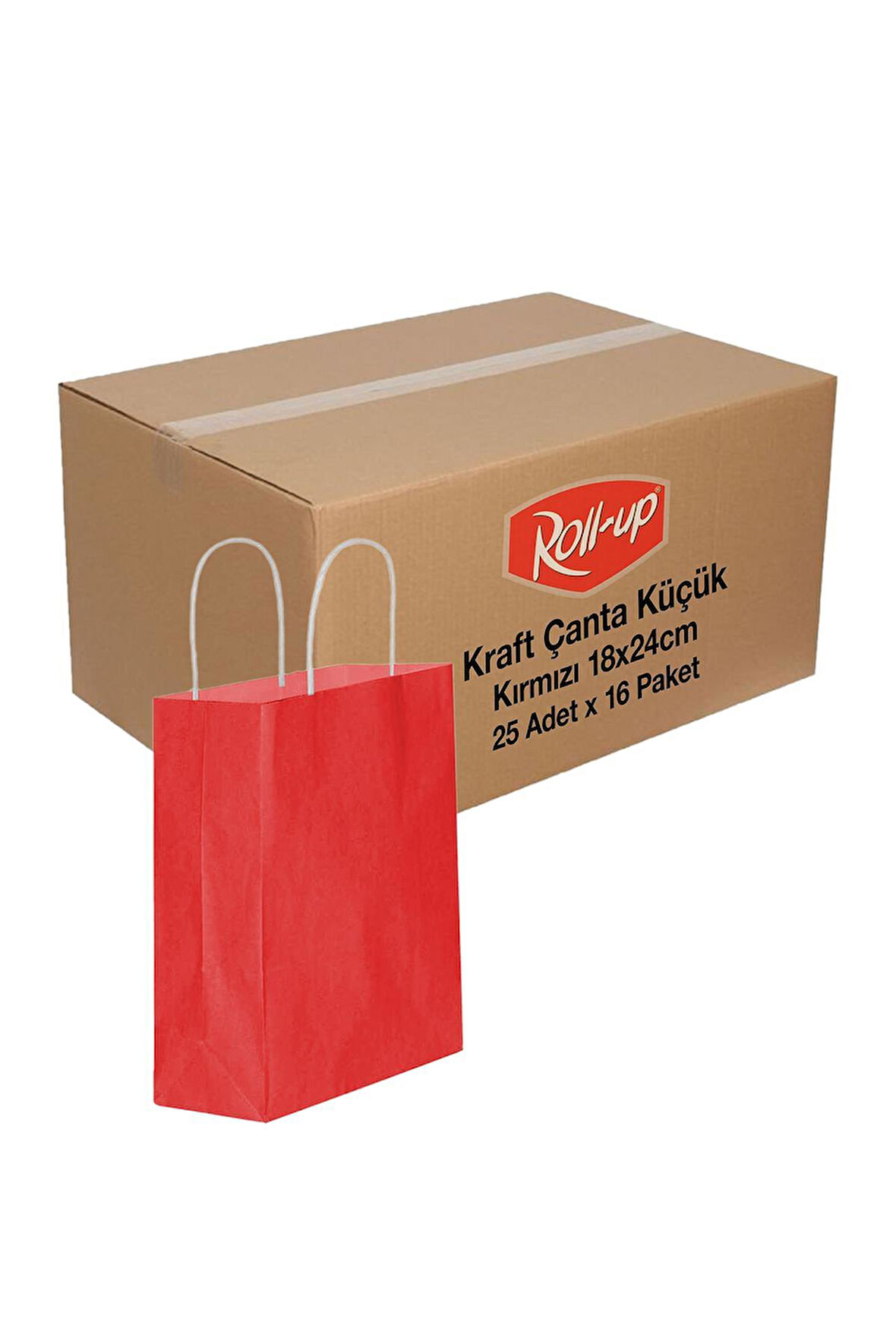 Alsepeteavm  Roll-up Kraft Çanta Kırmızı Küçük Boy 18x24cm 25 Adet X 16 Paket Koli