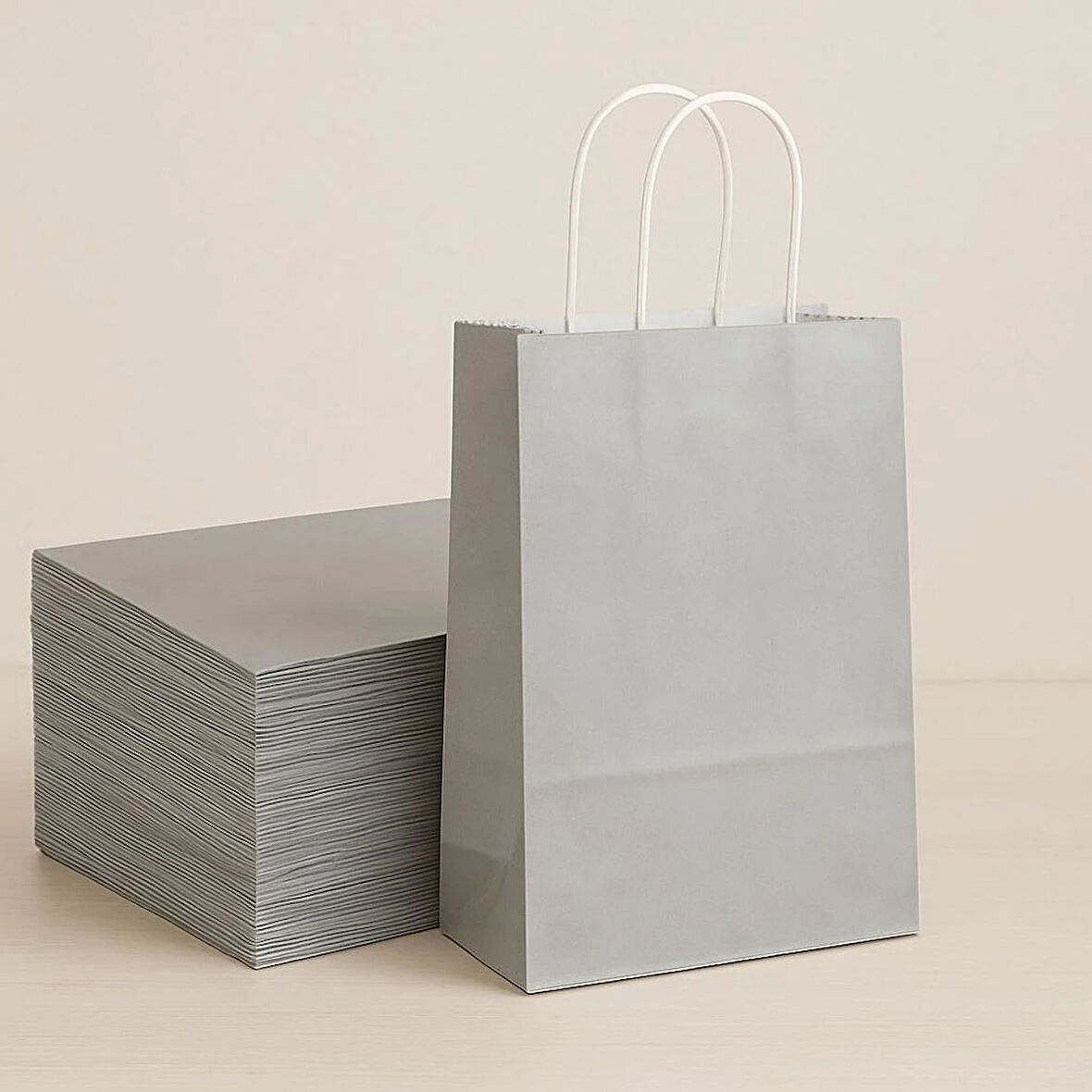 Alsepeteavm  Roll-up Kraft Çanta Gümüş Orta Boy 25x31cm 25li
