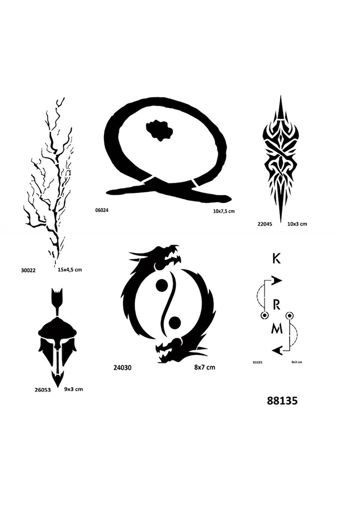 Alsepeteavm Karma Ying Yang 6 Adet Stencil Dövme Kalıbı Şablon