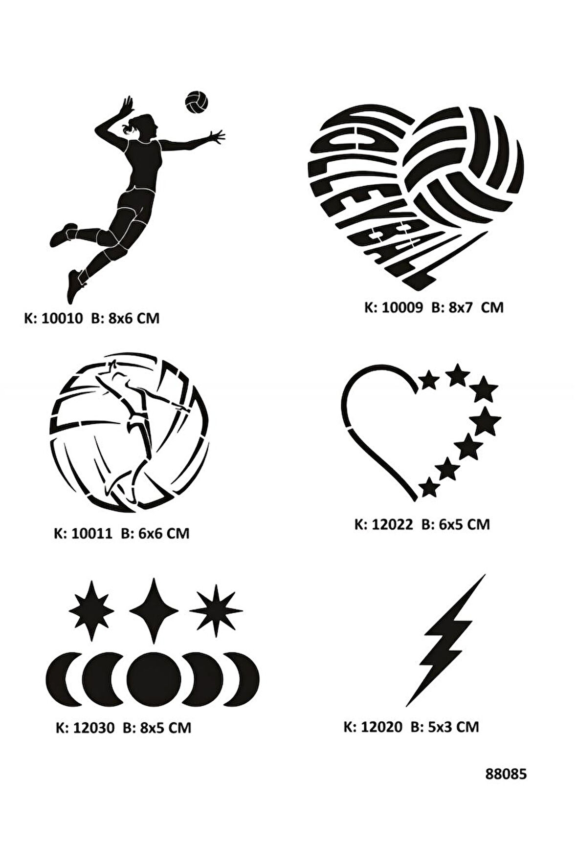 Alsepeteavm Voleybol Aşkı Geçici Dövme Stencil Seti Dövme Kalıpları