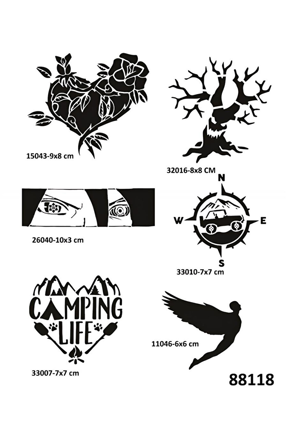 Alsepeteavm Kampçı Modeller 6 Adet Geçici Dövme Şablonu Tattoo Stencil Modelleri