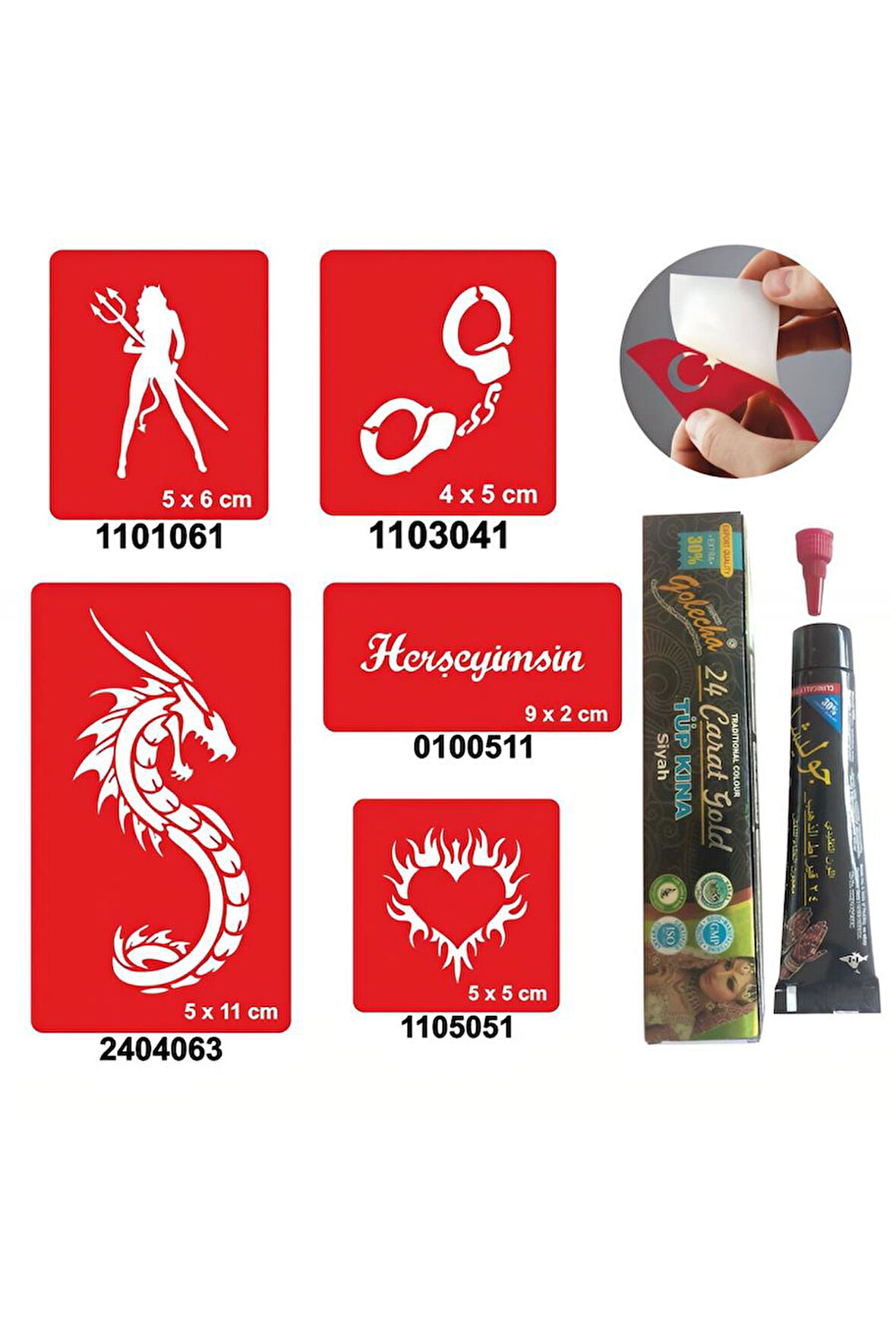 Alsepeteavm Kelepçe ve Kalp Desenleri Hint Kınası ile Geçici Dövme Yapma Seti