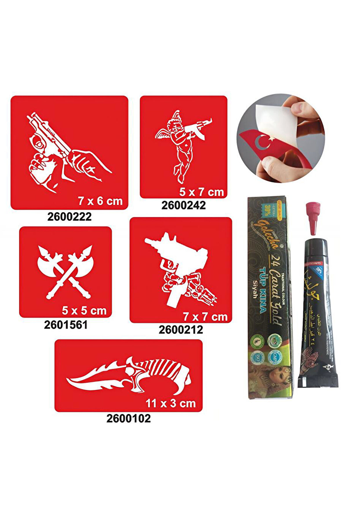 Alsepeteavm Silah Desenleri Hint Kınası ile Geçici Dövme Yapma Seti