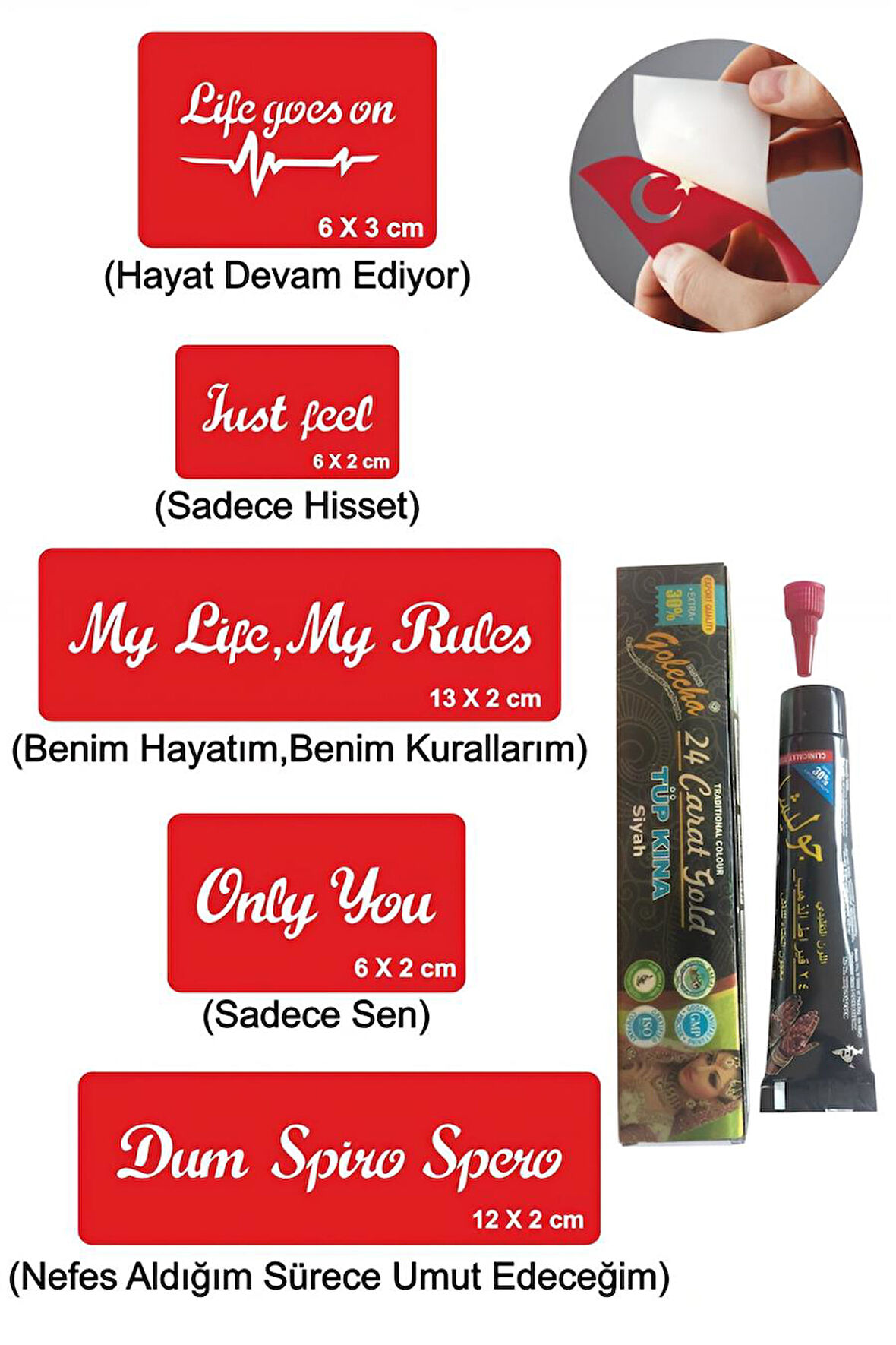 Alsepeteavm İngilizce Sloganlar Hint Kınası ile Geçici Dövme Yapma Seti