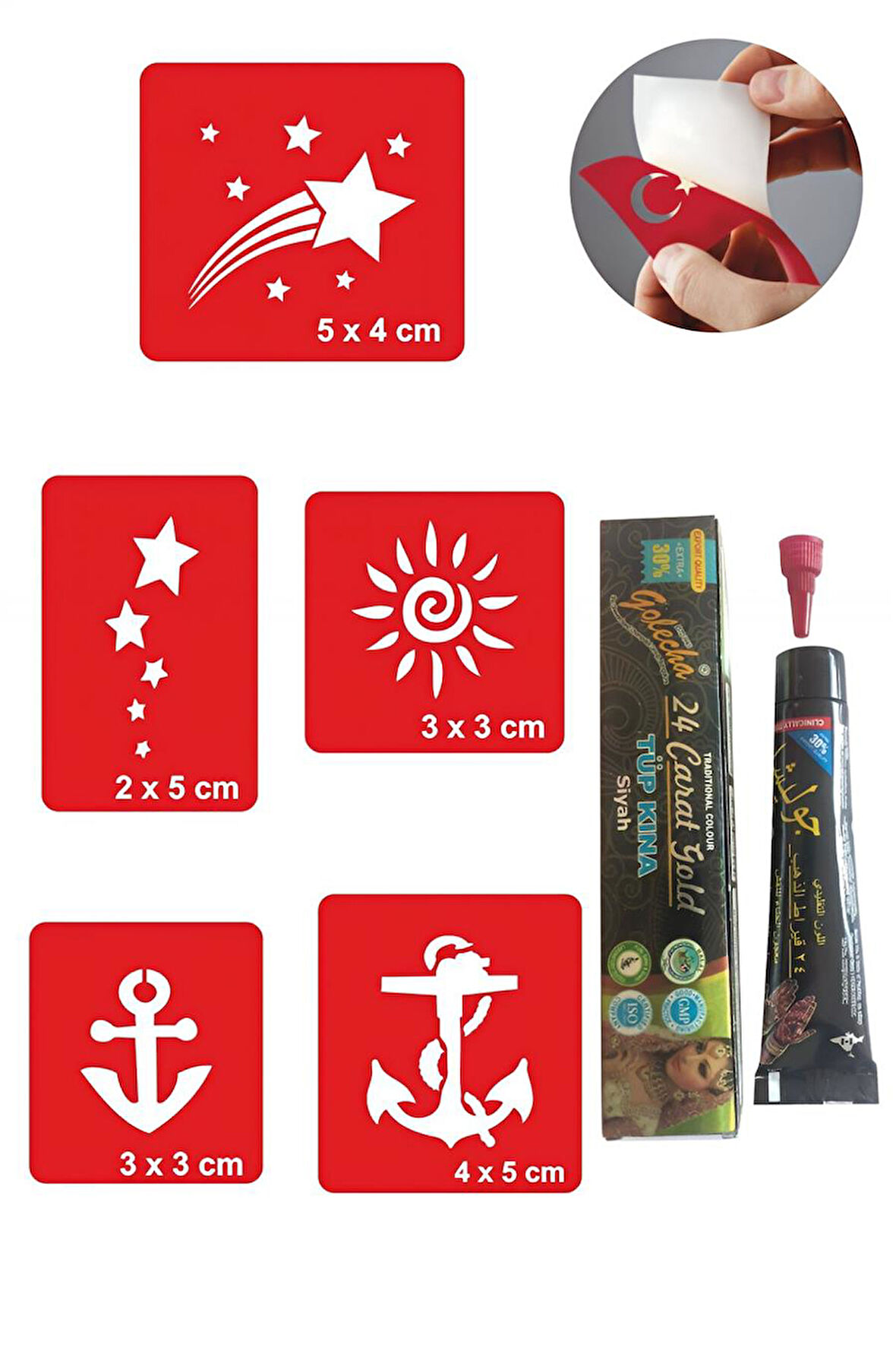 Alsepeteavm Yıldız Çapa Desenleri Hint Kınası ile Geçici Dövme Yapma Seti