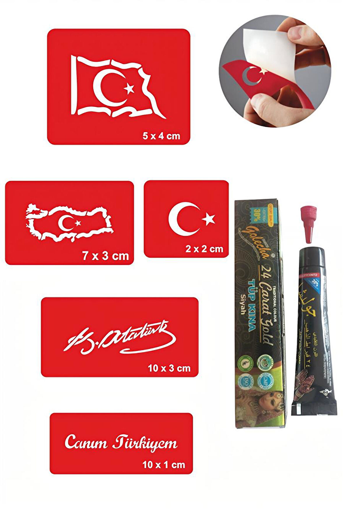 Alsepeteavm Atatürk ve Bayrak Hint Kınası ile Geçici Dövme Yapma Seti