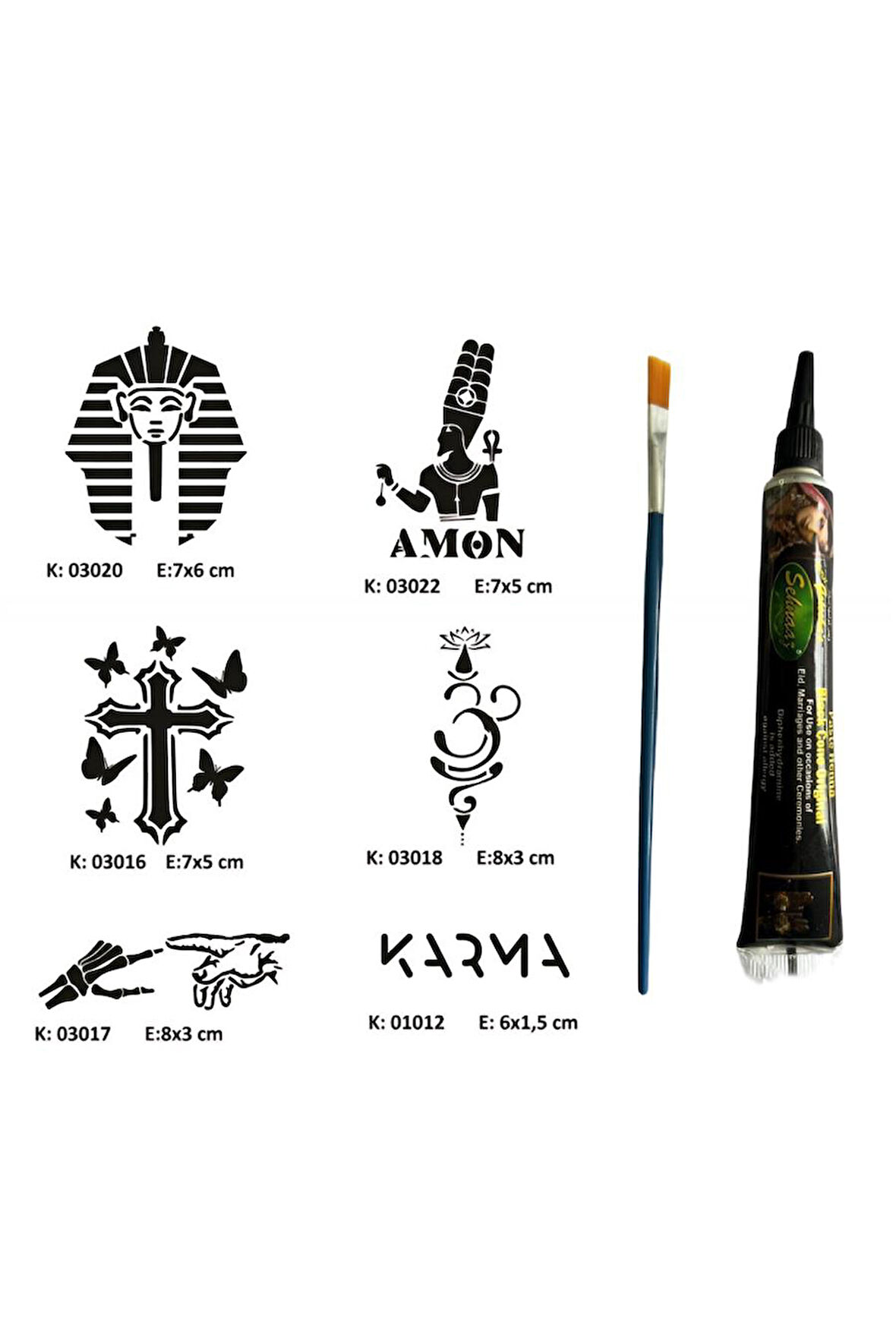 Alsepeteavm Farklı İnançlar Tüp Kına ve Fırça hediyeli Tattoo Geçici Dövme Seti