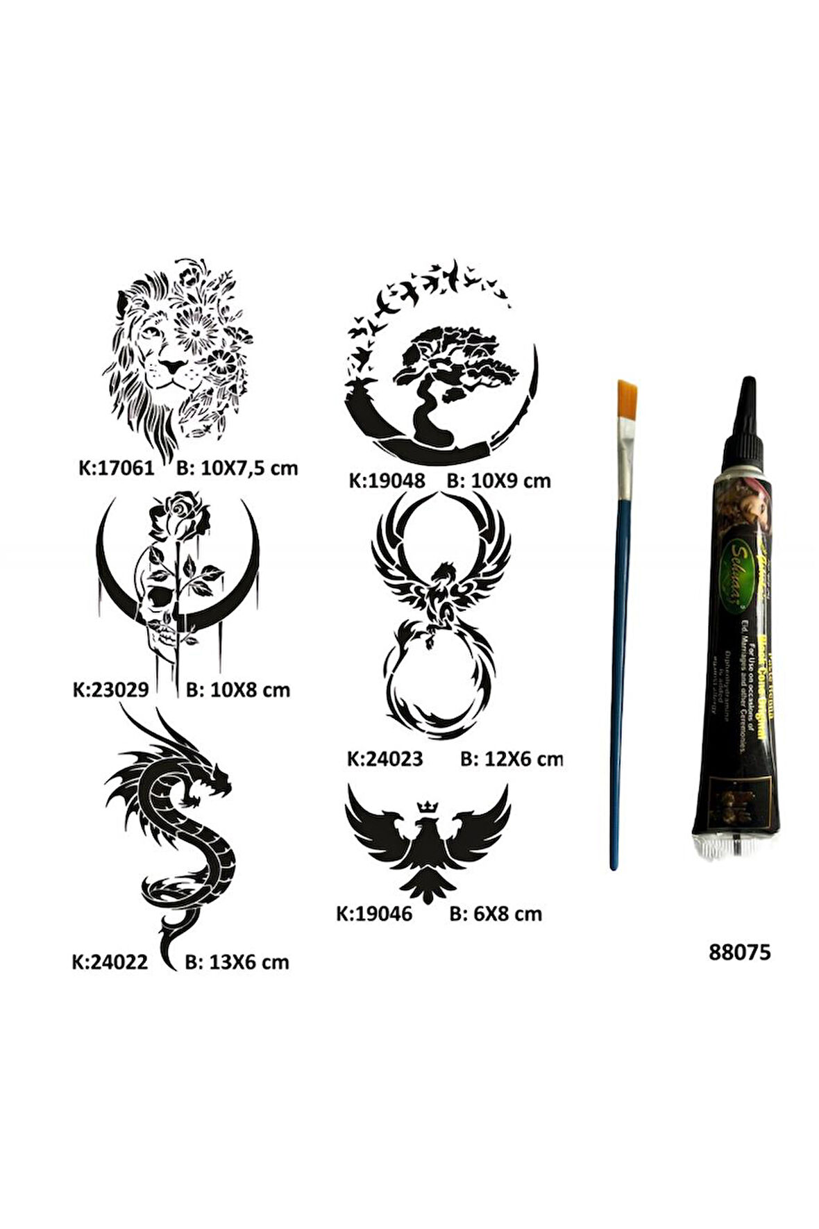 Alsepeteavm Vahşi Güzellikler Tüp Kına ve Fırça hediyeli Tattoo Geçici Dövme Seti