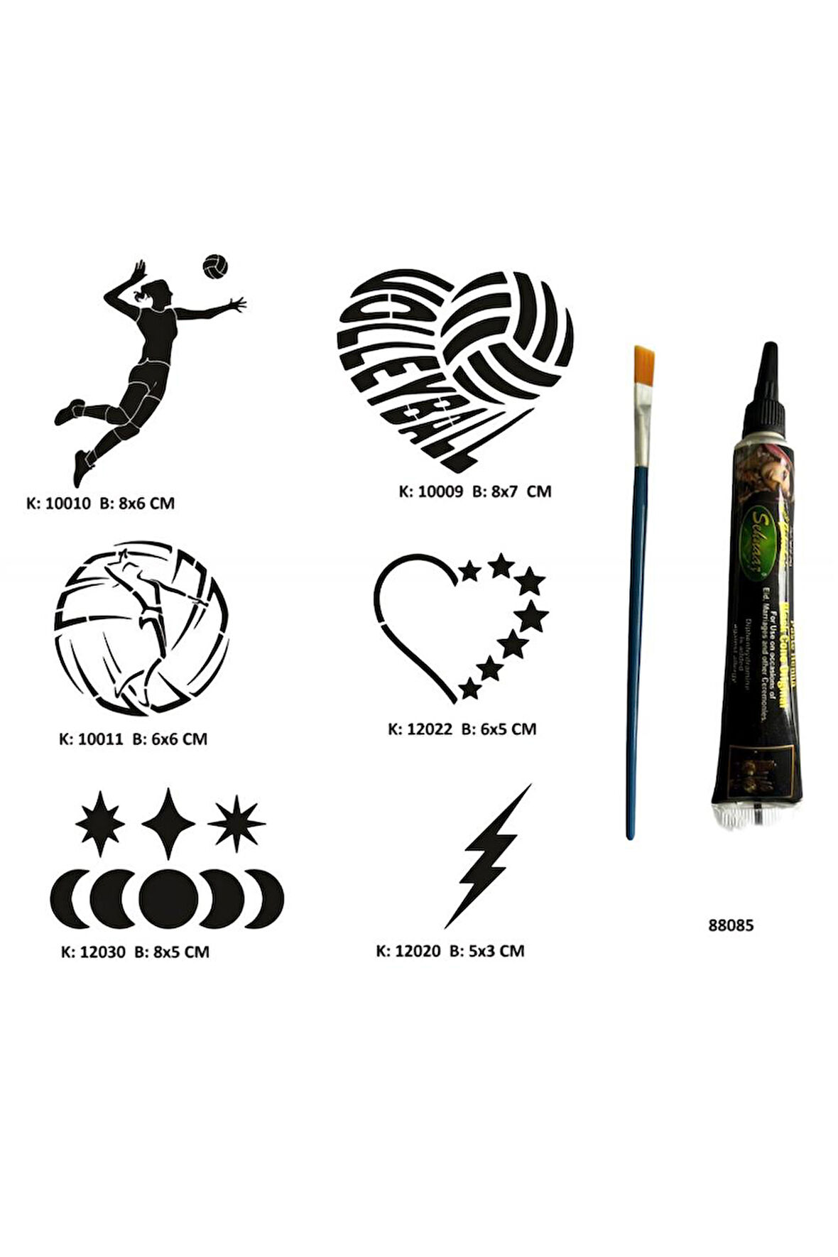 Alsepeteavm Voleybol Aşkı Tüp Kına ve Fırça hediyeli Tattoo Geçici Dövme Seti