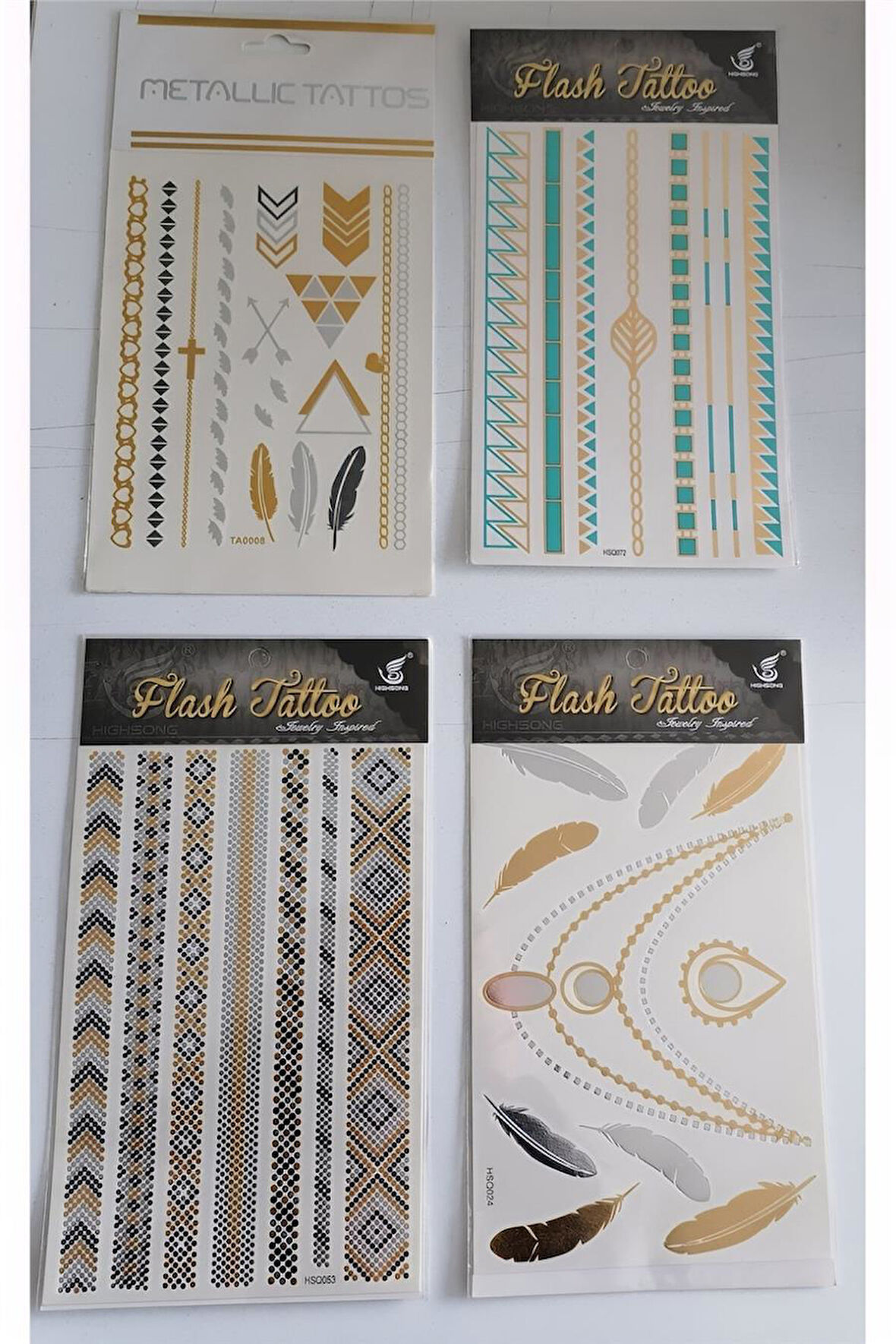 Alsepeteavm Flash Tattoos Altın Yaldızlı Geçici Dövme 4 Kartela Birden Model4