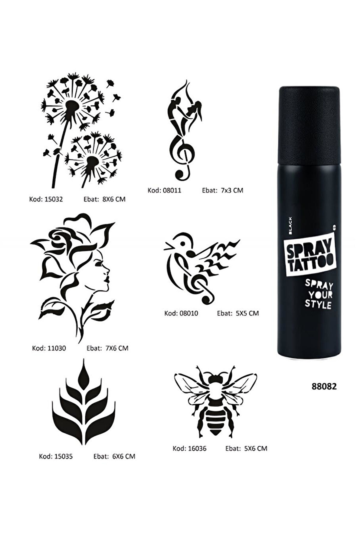Alsepeteavm Müzik Ve Doğa Spray Tattoo Geçici Dövme Seti Sprey Dövme Kiti