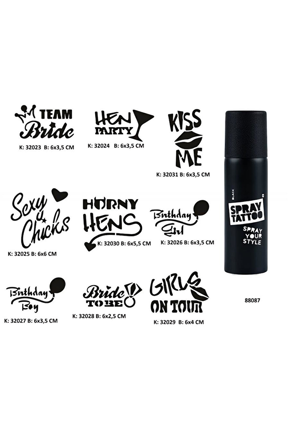 Alsepeteavm Parti ve Bekarlığa Veda Serisi Spray Tattoo Geçici Dövme Seti Sprey Dövme Kiti