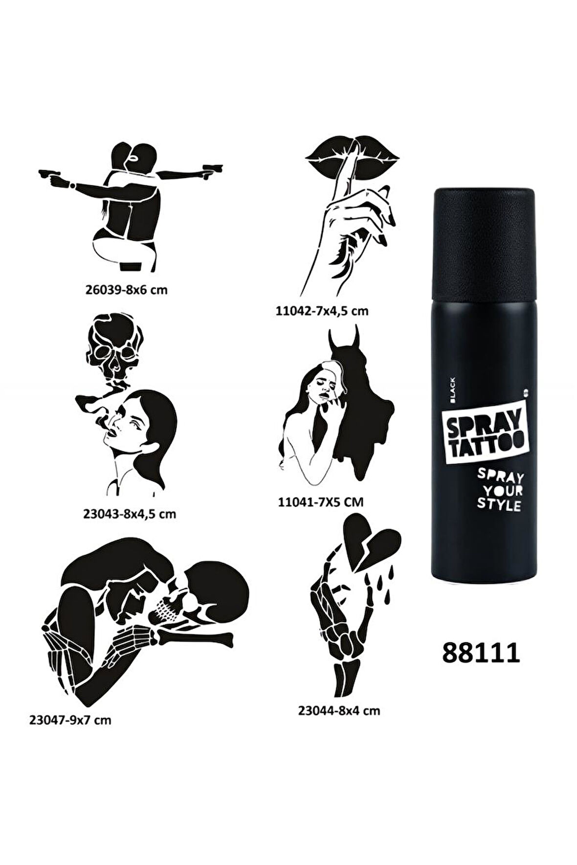 Alsepeteavm Kuru Kafa Şeytan Spray Tattoo Geçici Dövme Seti Dark Sprey Dövme Kiti