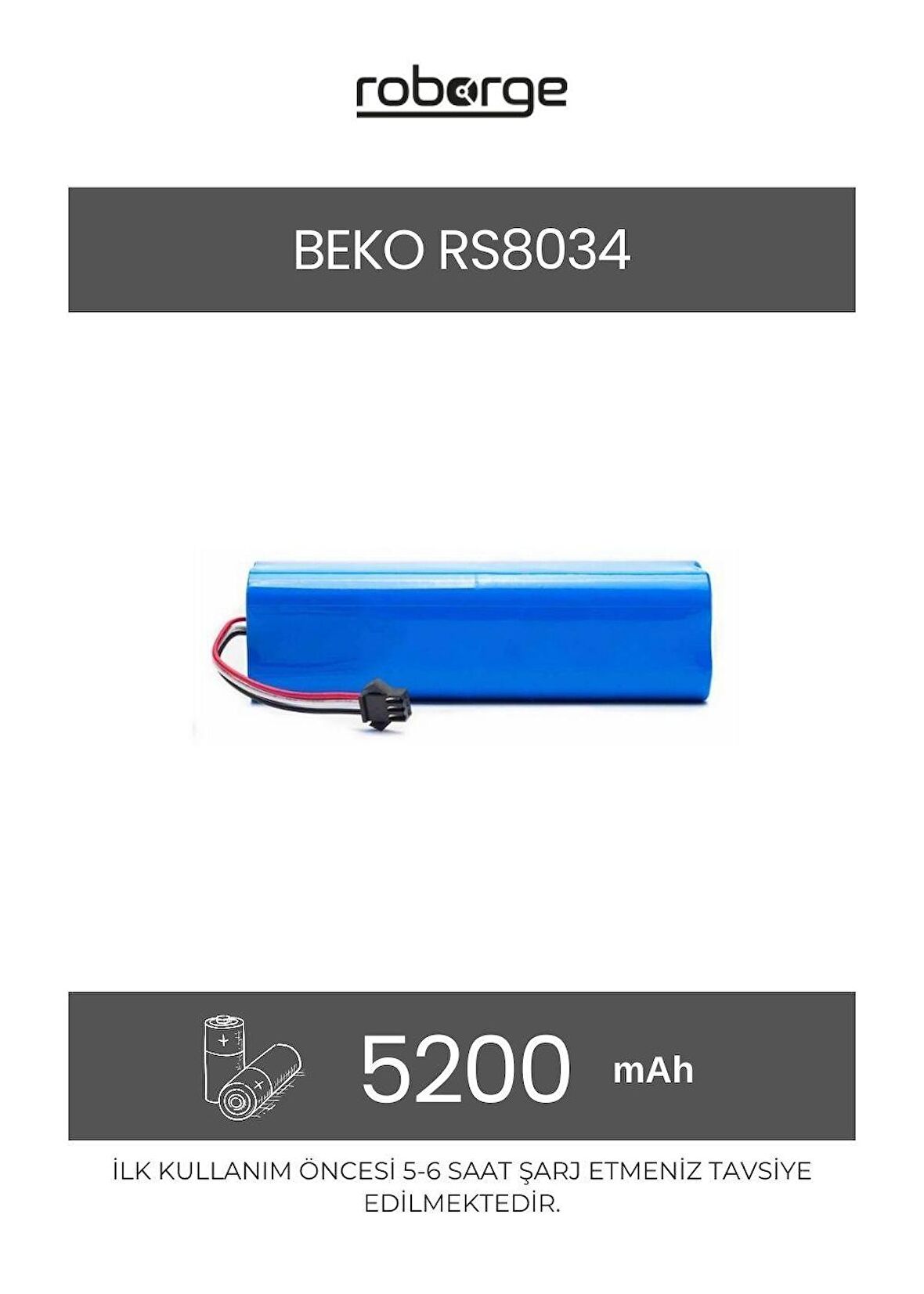 Roborge Beko RS8034 Robot Süpürge Uyumlu Batarya 5200 mAh - Muadil Ürün