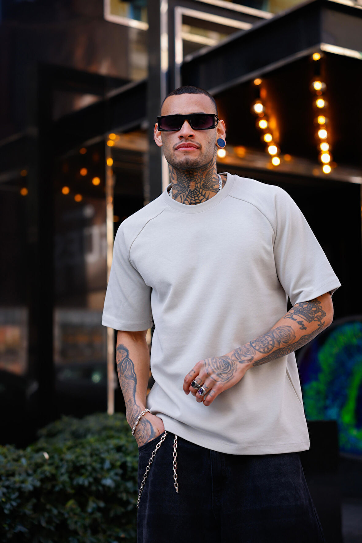 Bej Renk Yarım Kol Oversize Tişört