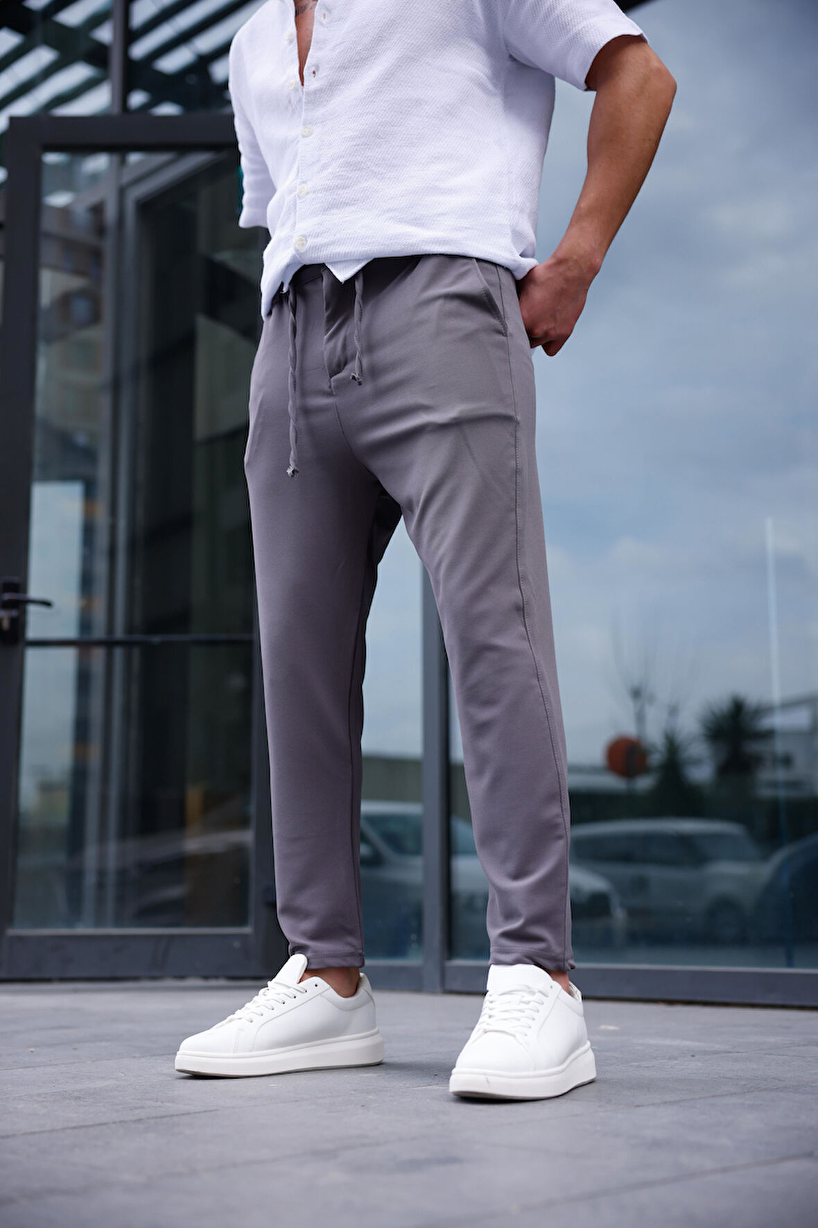 Erkek Antrasit Renk Likralı Kumaş Jogger Pantolon