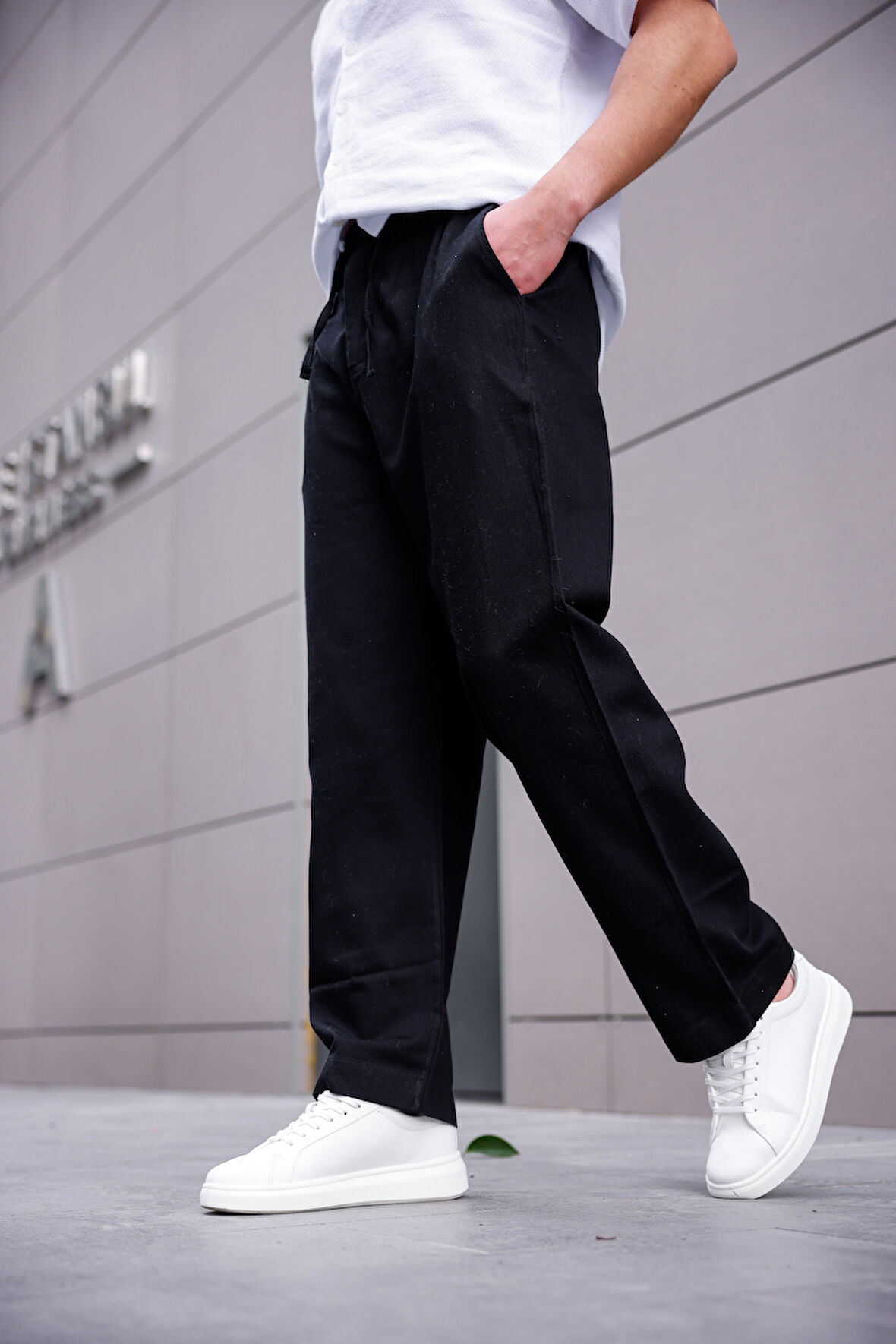 Keten Baggy Siyah Renk Erkek Pantolon