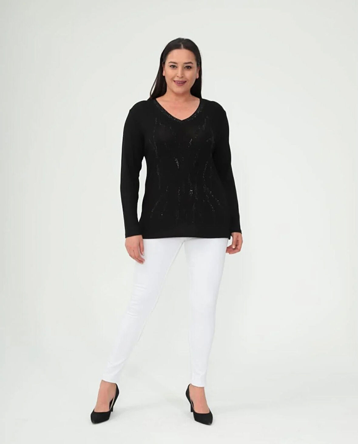 Kısmet Sepeti Kadın Siyah Taşlı Desenli Siyah Bluz