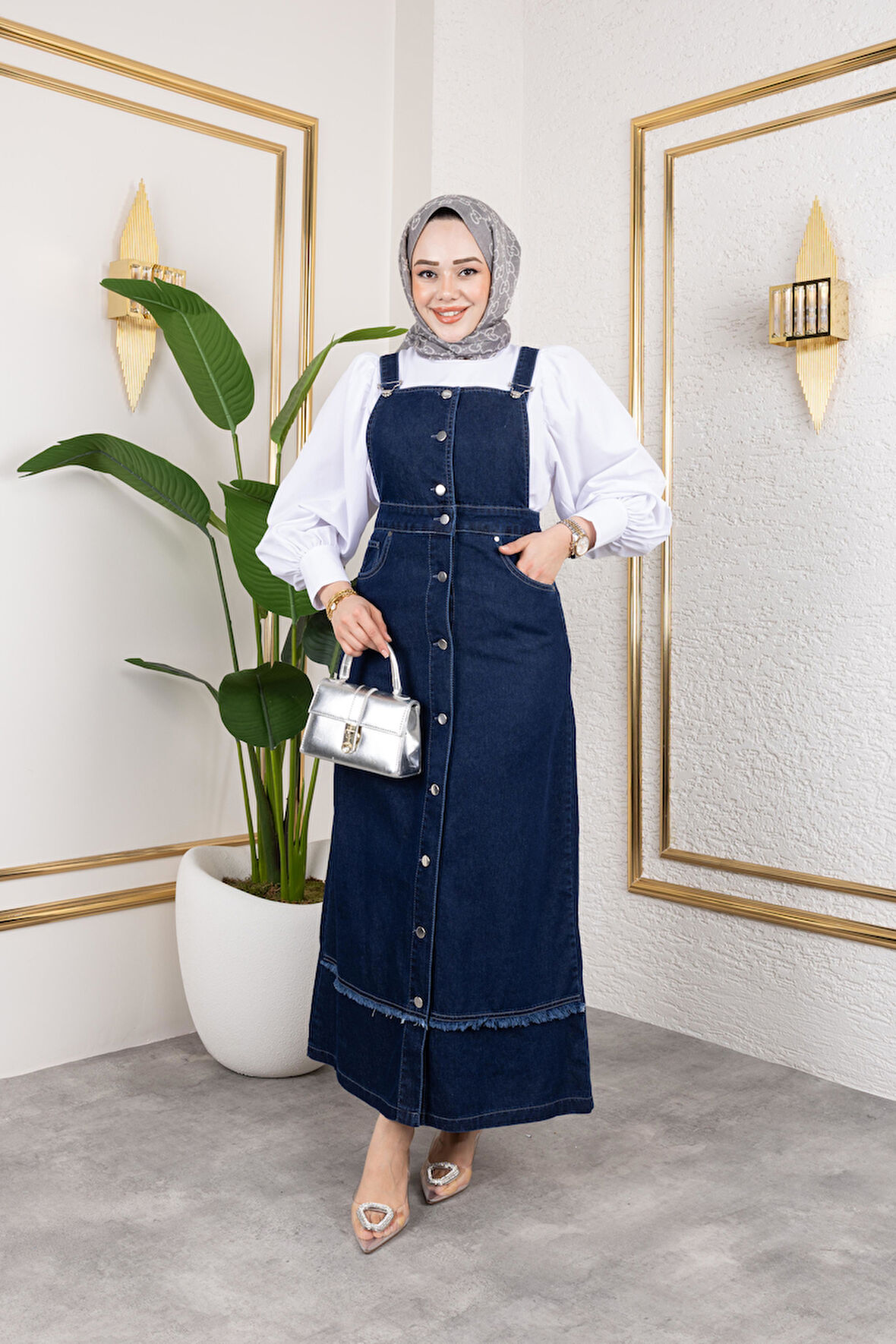 Kadın Püskül Detaylı Kot Salopet