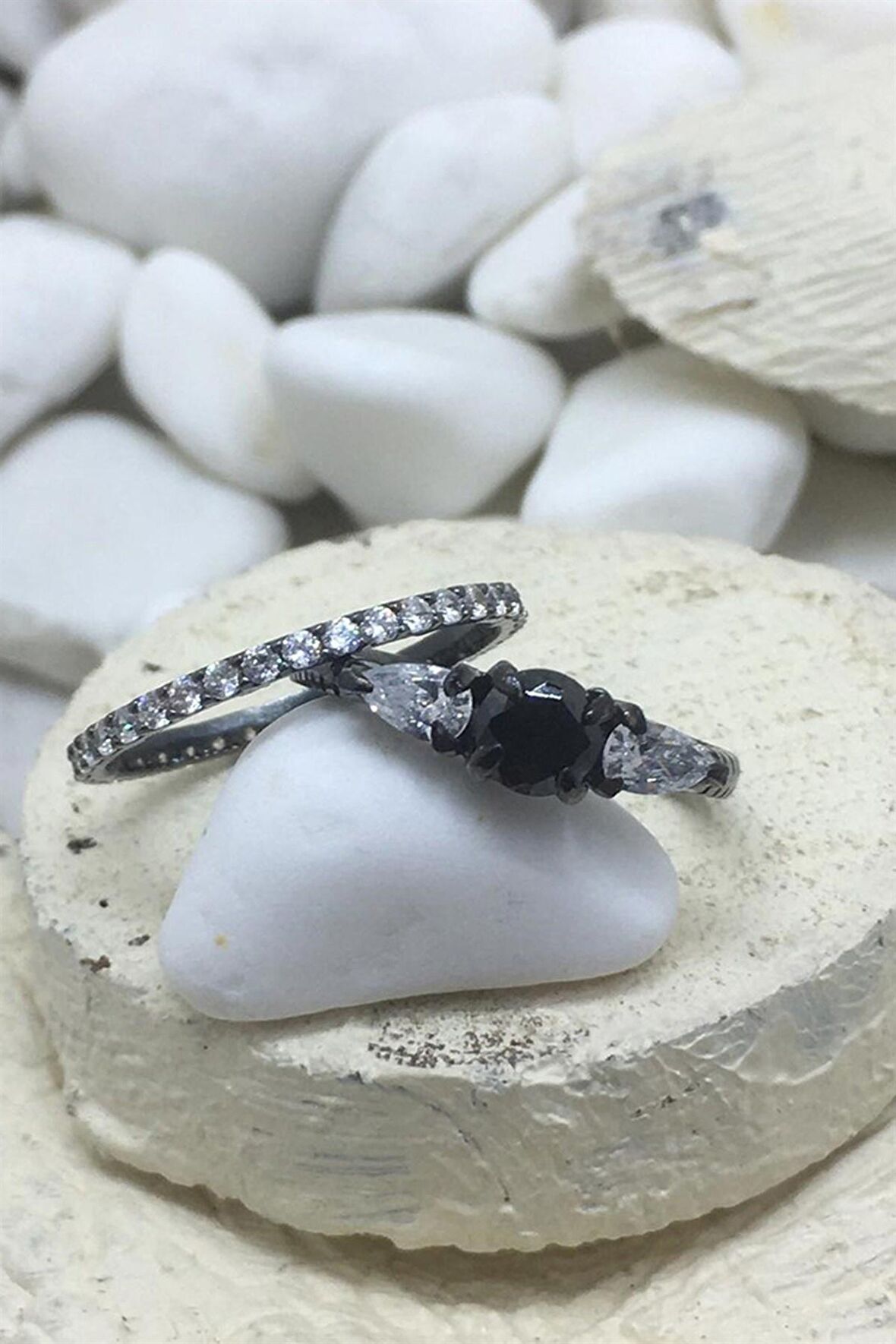 DARK  BALCK OBSIDIAN EVLİLİK TEKLİFİ YÜZÜĞÜ AK-1008