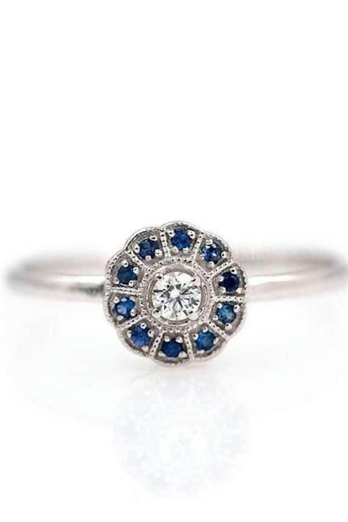 HİTİT PIRLANTA BLUE TOPAZ VİNTAGE TEK TAŞ  EVLİLİK TEKLİF YÜZÜĞÜ - AK1099