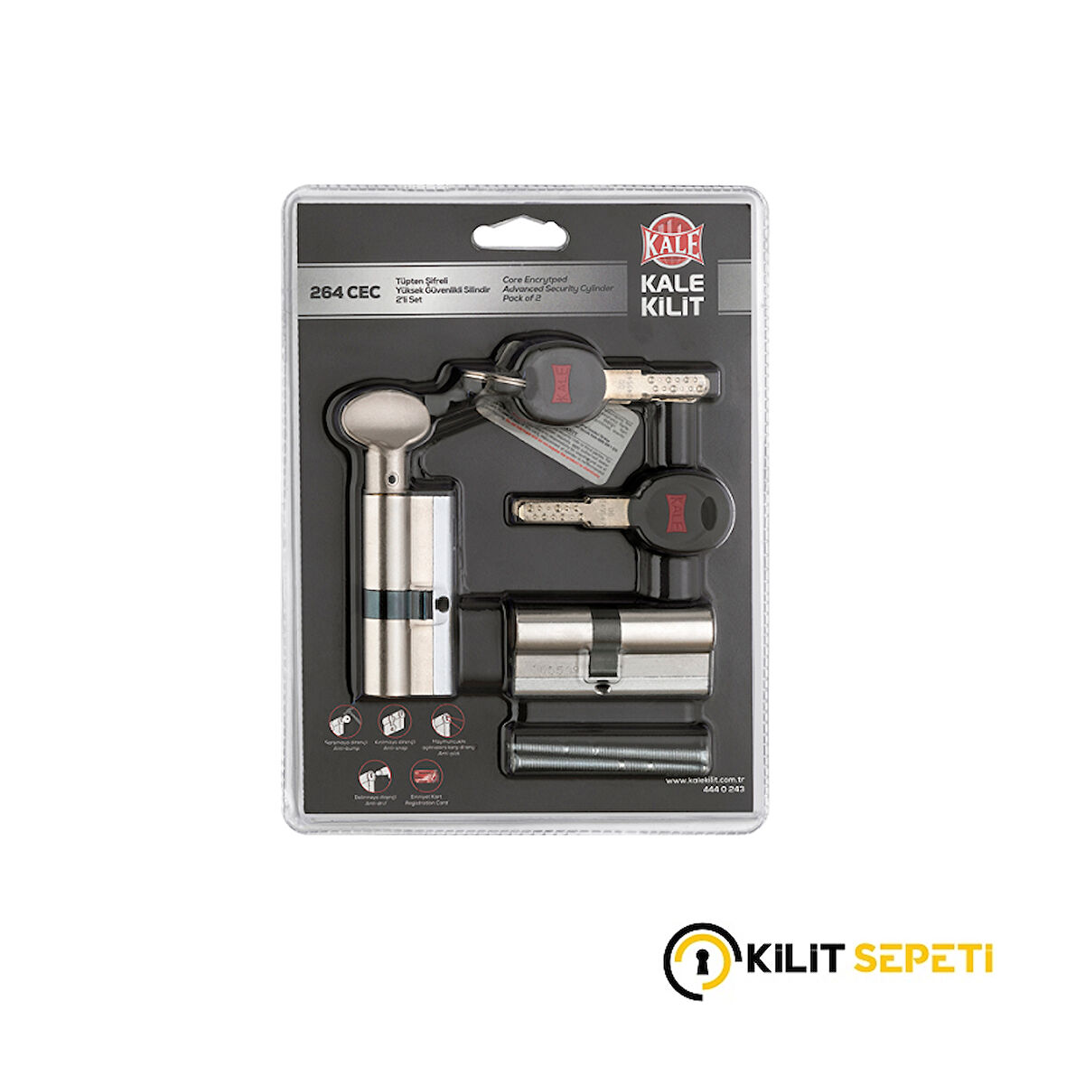 Kale 264 CEC Şifreli Yüksek Güvenlikli Silindir 2'li Set (68mm)