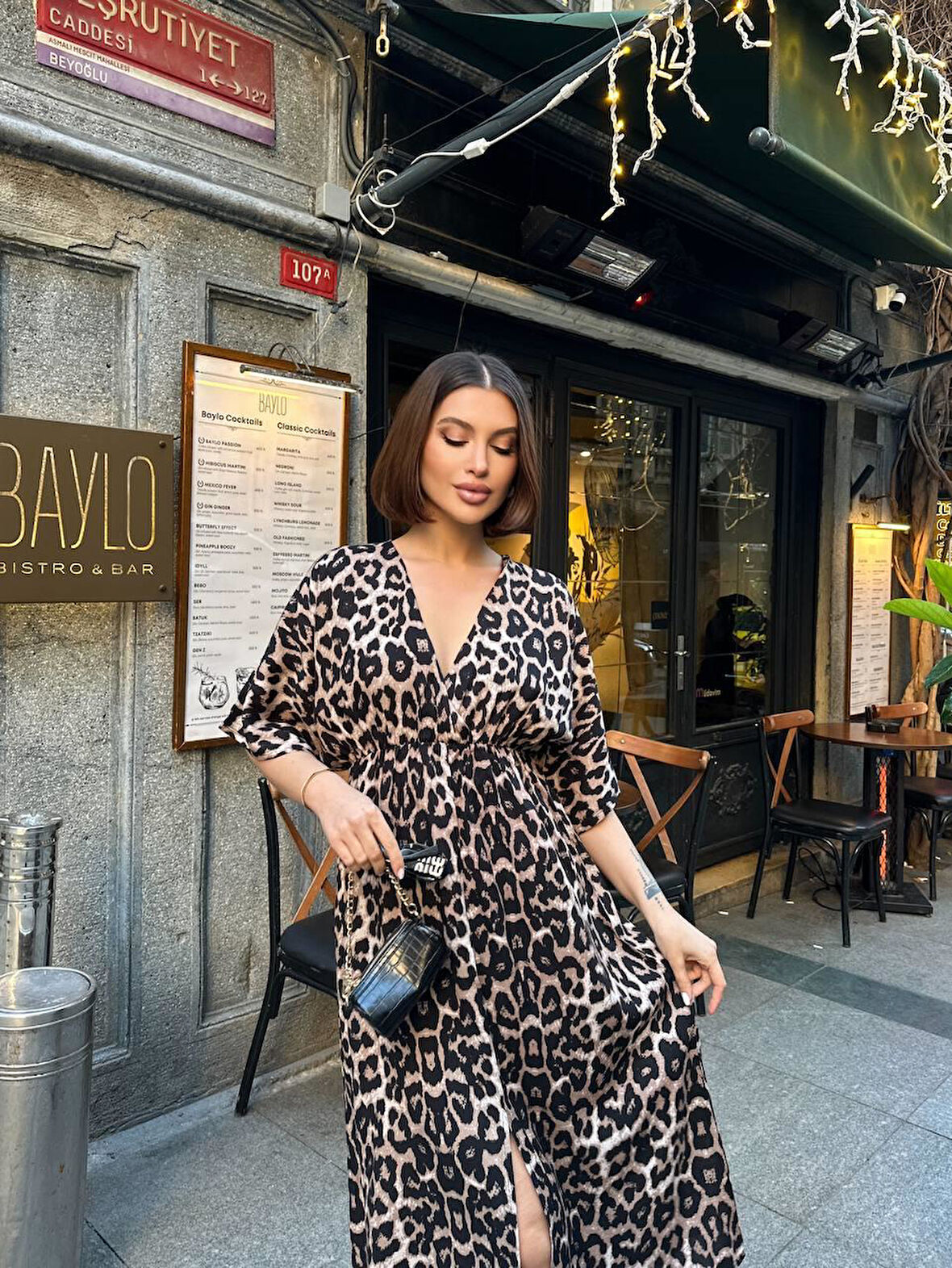 Leopar Desenli Midi Boy Elbise