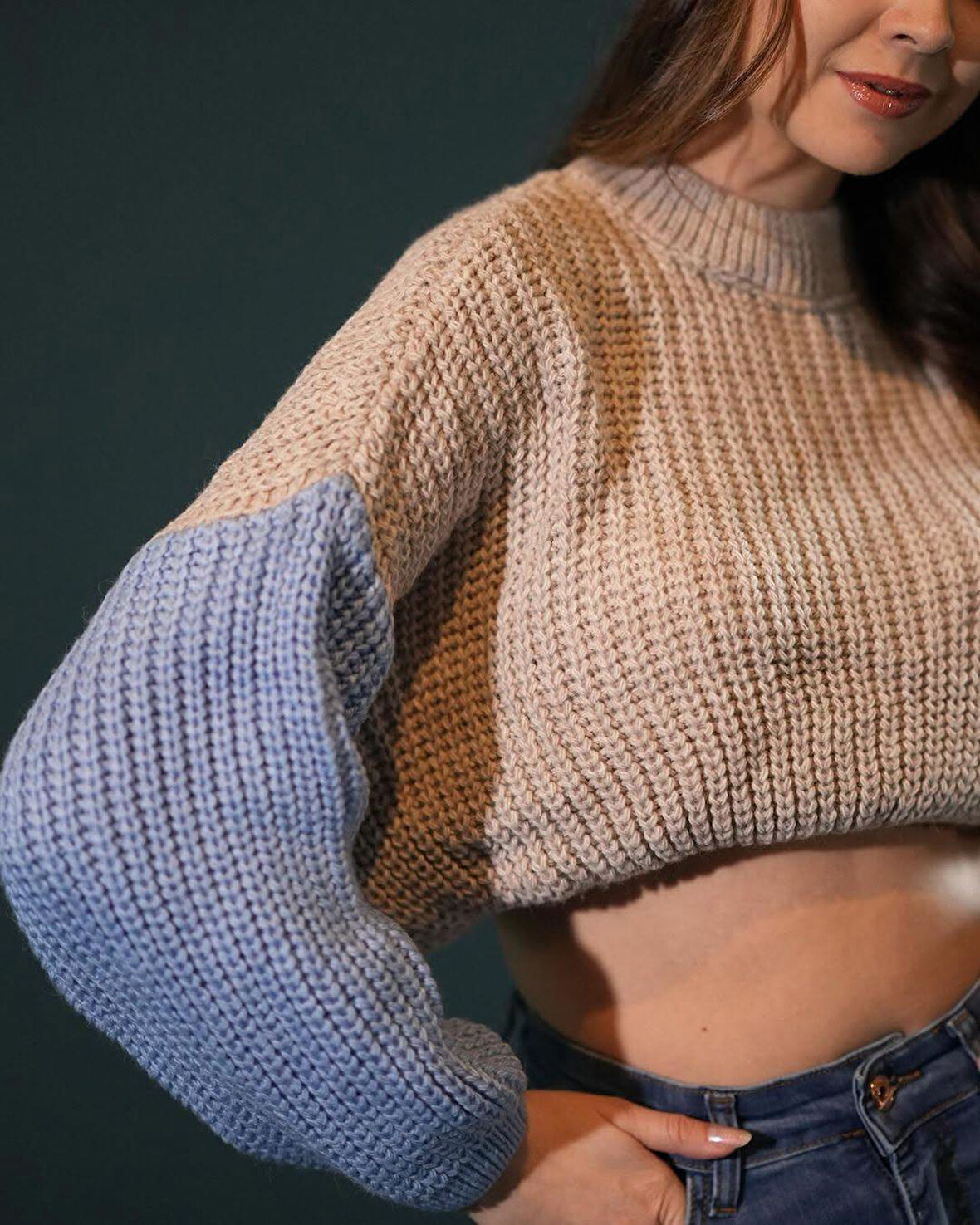 Renkli Örgü Crop Kazak