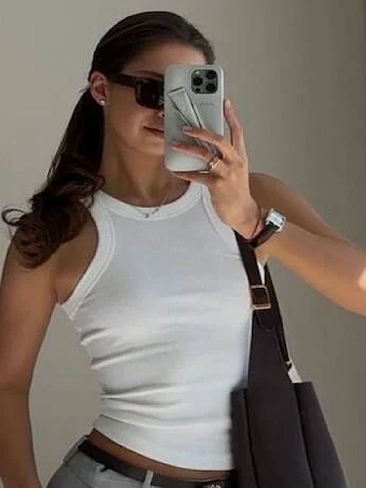 Halter Yaka Fitilli Beyaz Atlet