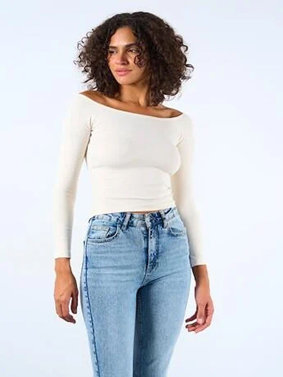 Kayık Yaka Uzun Kollu Crop