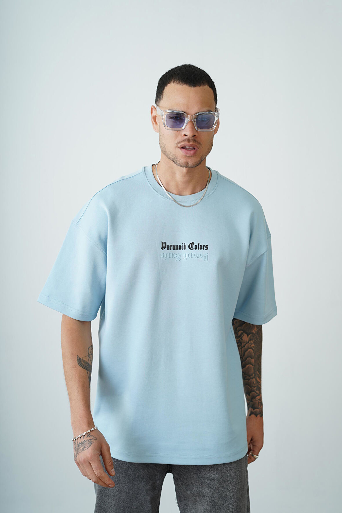 Kingbrich Bisiklet Yaka Önü Enjeksiyon Baskılı Oversize Kalıp Unısex Tişört