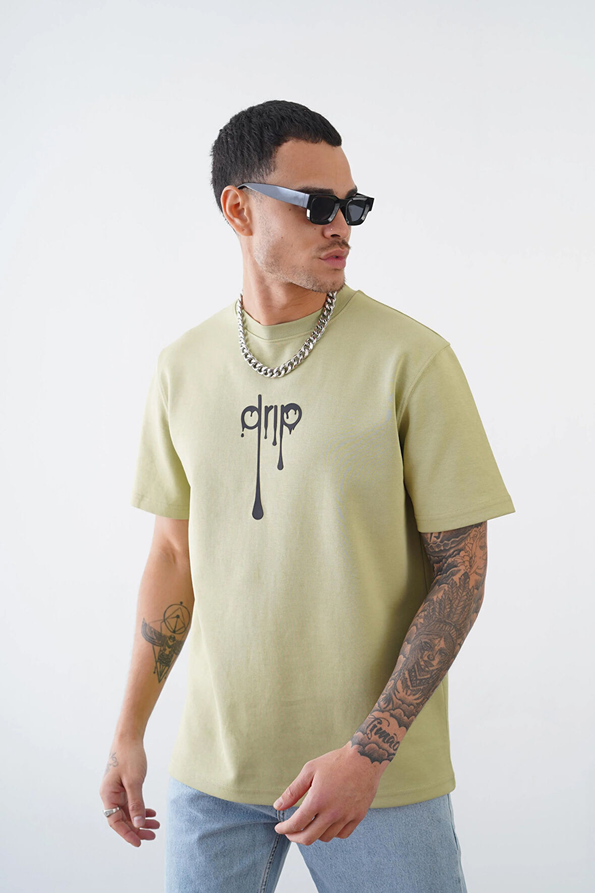 Bisiklet Yaka Drıp Baskılı Regular Kalıp Unisex Double Face Tshirt
