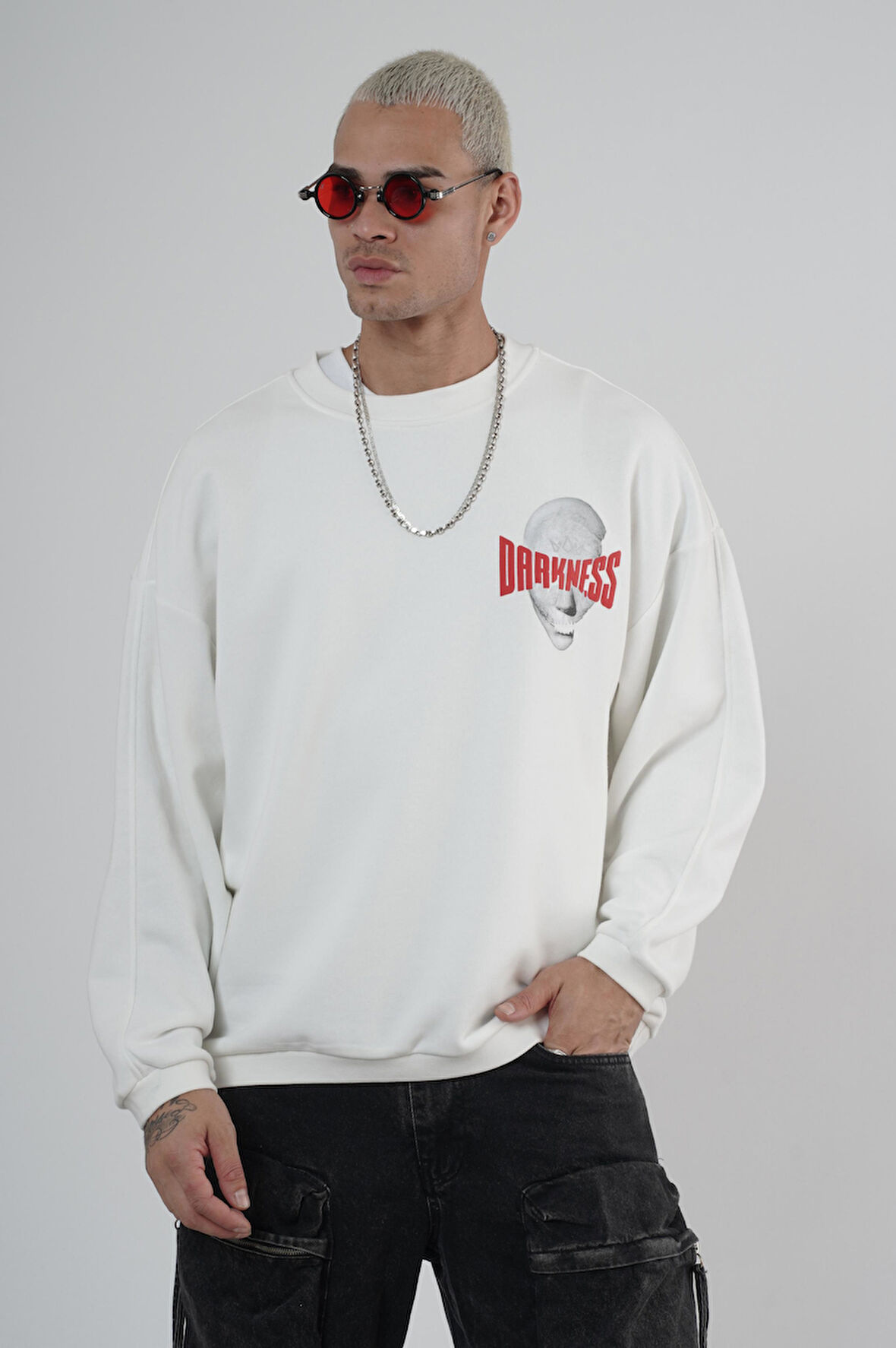 Bisiklet Yaka Darkness Baskılı Oversize Unisex Sweatshirt