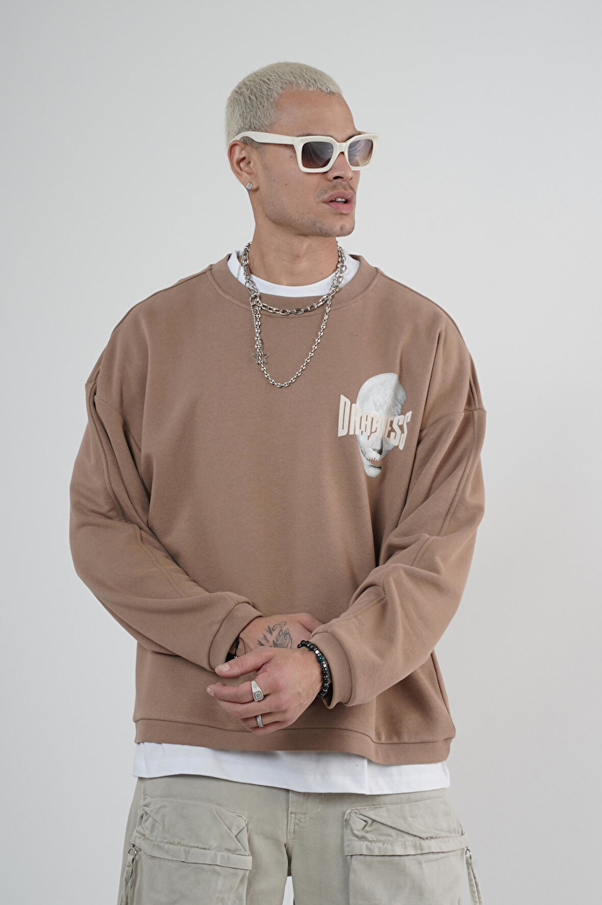 Bisiklet Yaka Darkness Baskılı Oversize Unisex Sweatshirt