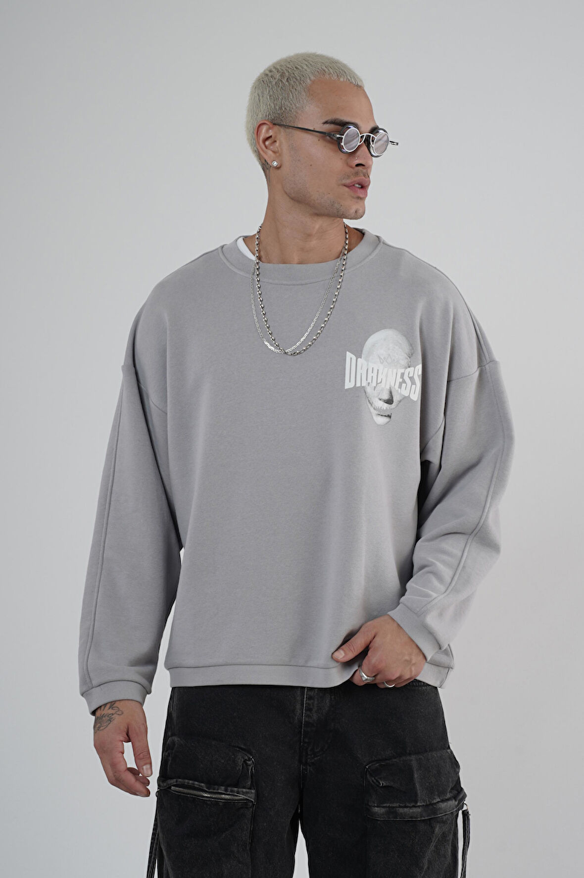 Bisiklet Yaka Darkness Baskılı Oversize Unisex Sweatshirt