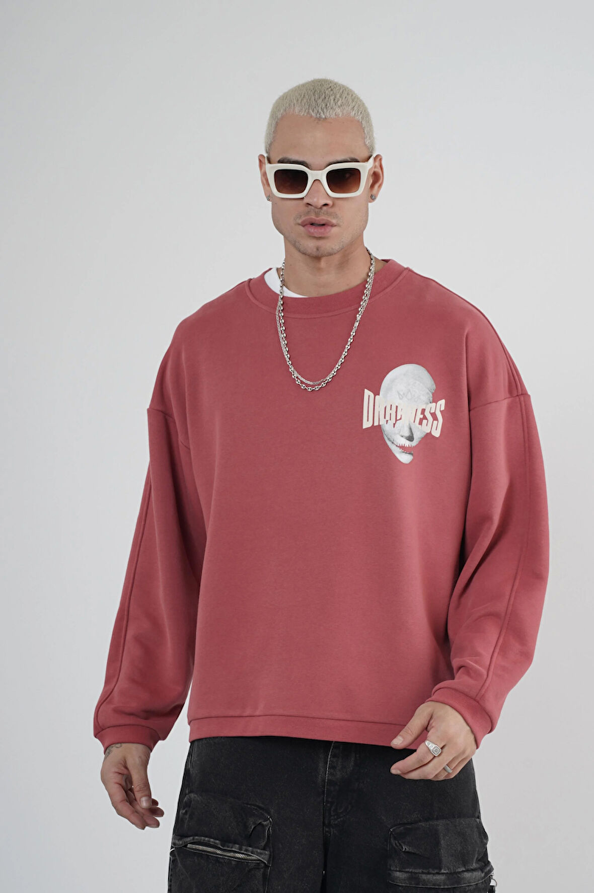 Bisiklet Yaka Darkness Baskılı Oversize Unisex Sweatshirt