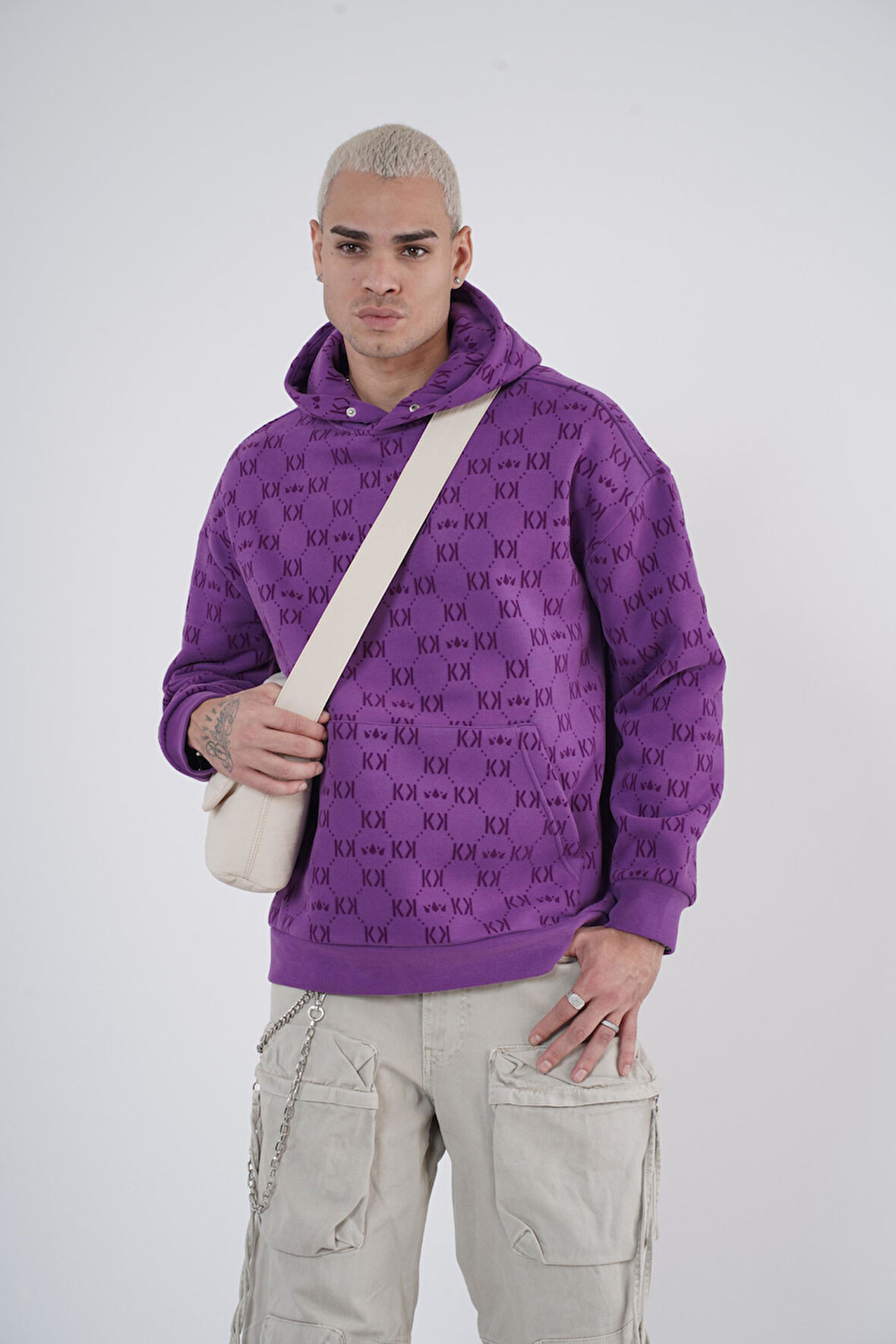 Kapüşonlu Flok Baskılı Kanguru Cepli Unisex Sweatshirt