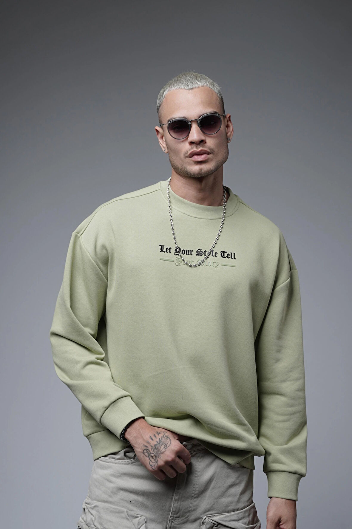 Oversize Kalıp Baskılı Yaka Kol Ribanalı Sweat